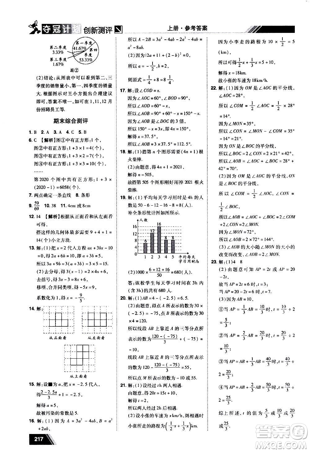 2020奪冠計劃初中創(chuàng)新測評數(shù)學(xué)七年級上冊BS北師版江西專版答案