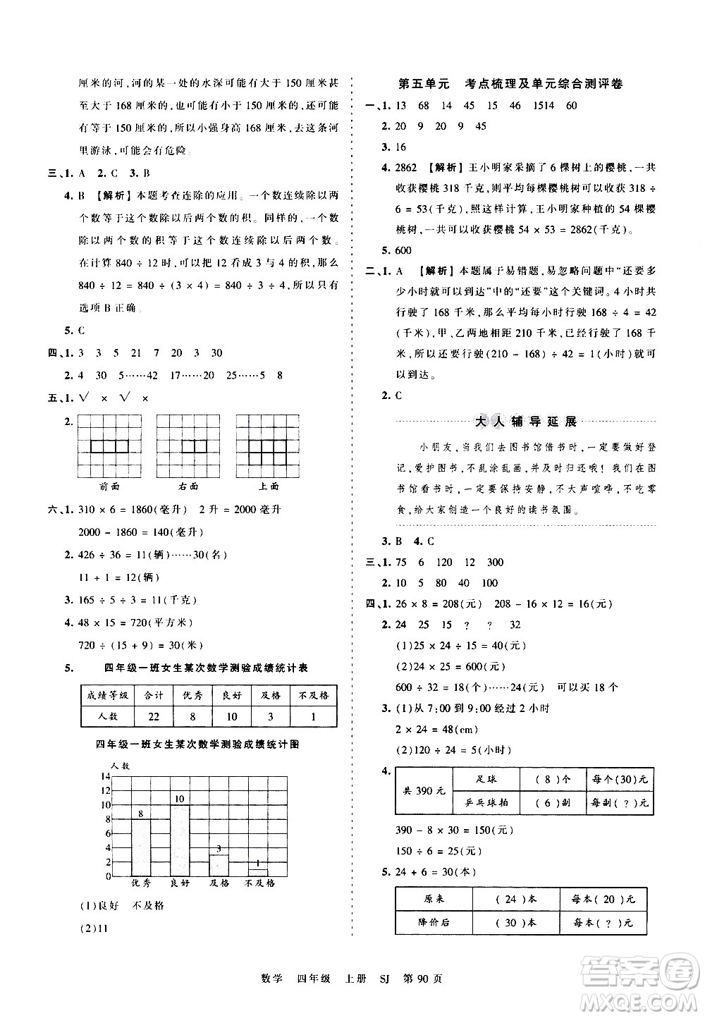 江西人民出版社2020秋王朝霞考點(diǎn)梳理時(shí)習(xí)卷數(shù)學(xué)四年級(jí)上冊(cè)SJ蘇教版答案