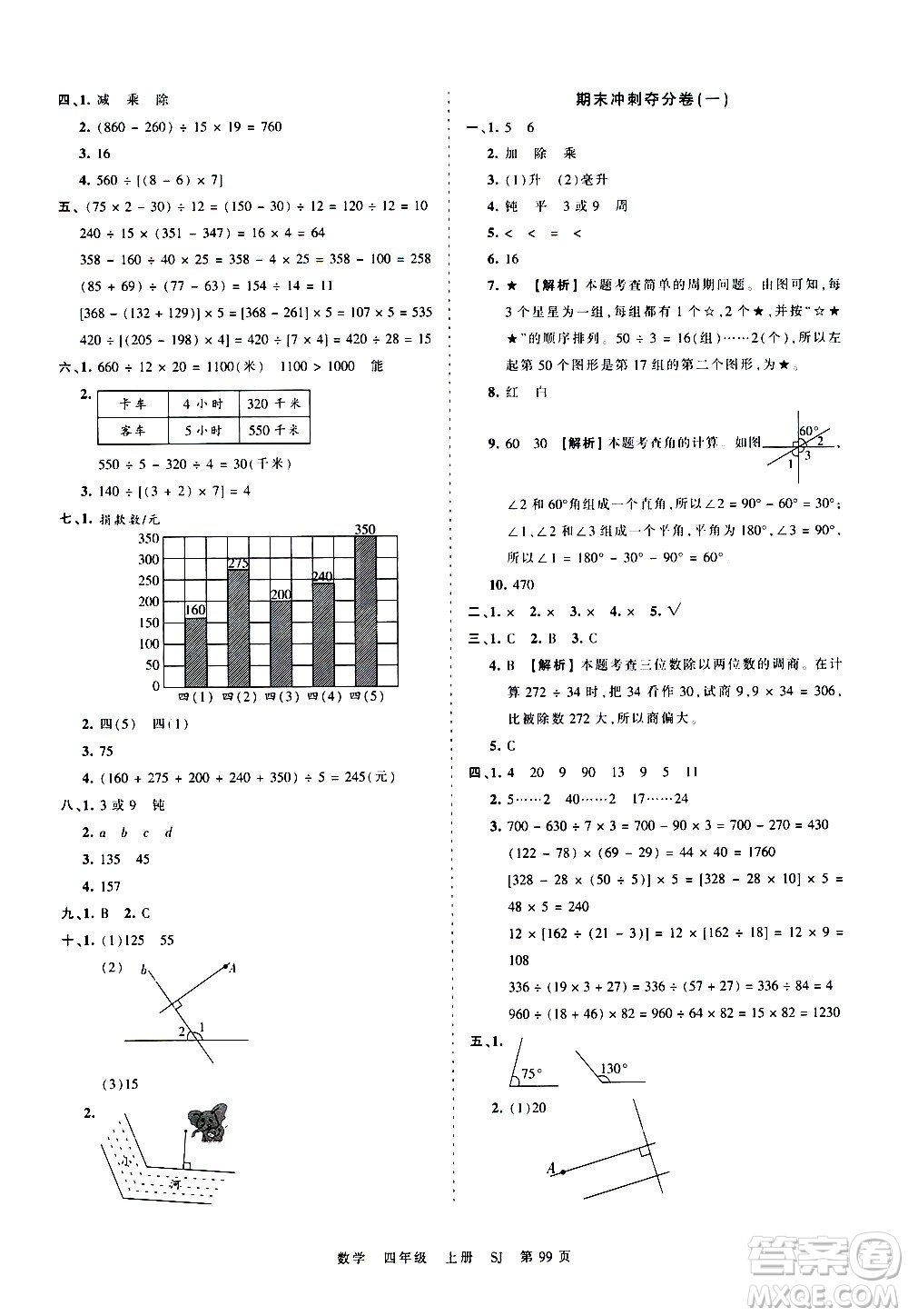 江西人民出版社2020秋王朝霞考點(diǎn)梳理時(shí)習(xí)卷數(shù)學(xué)四年級(jí)上冊(cè)SJ蘇教版答案