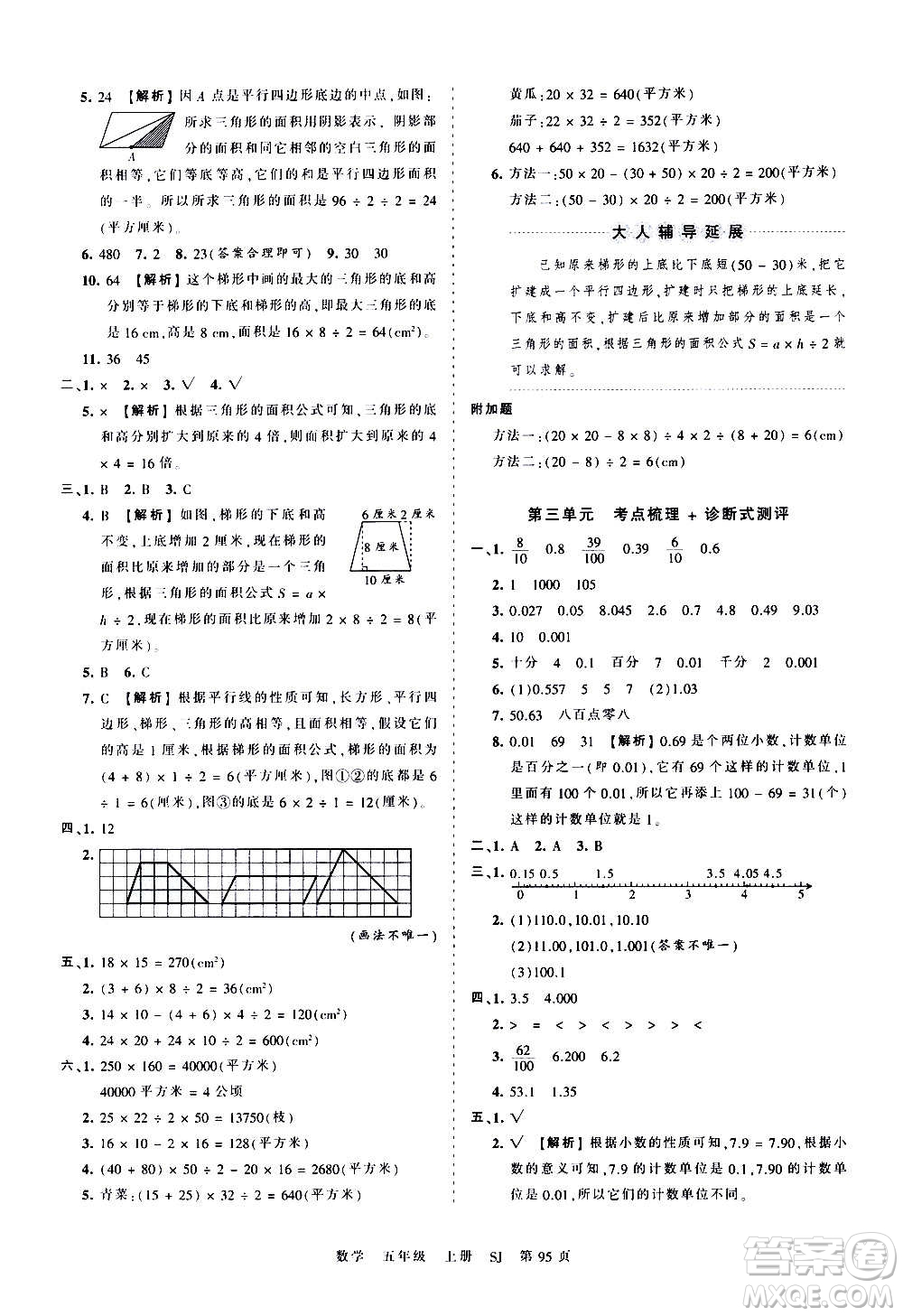 江西人民出版社2020秋王朝霞考點(diǎn)梳理時(shí)習(xí)卷數(shù)學(xué)五年級(jí)上冊(cè)SJ蘇教版答案