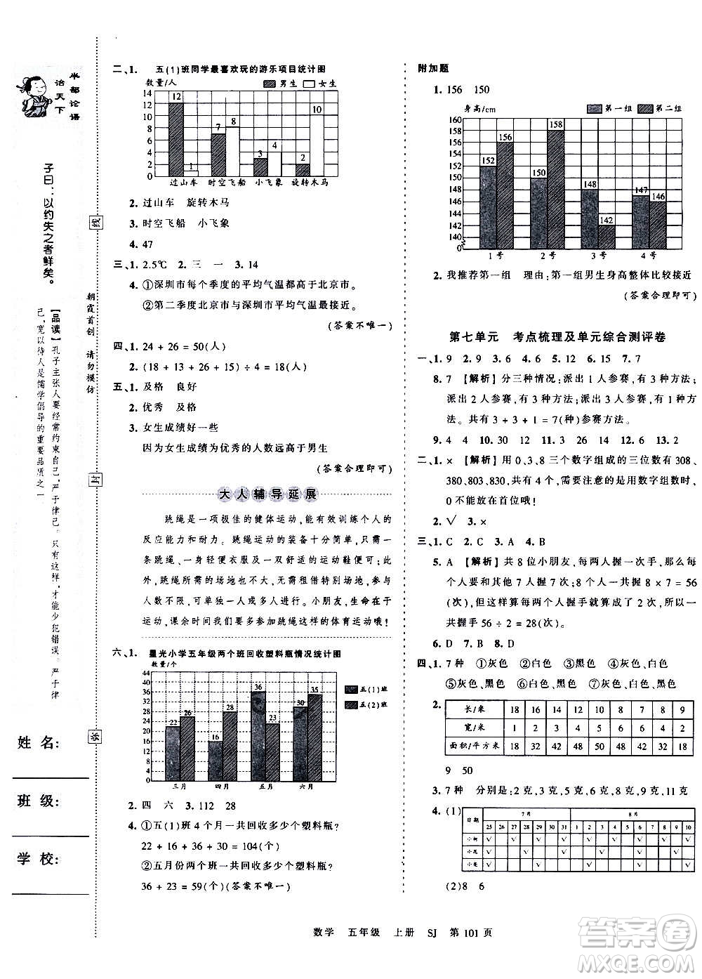 江西人民出版社2020秋王朝霞考點(diǎn)梳理時(shí)習(xí)卷數(shù)學(xué)五年級(jí)上冊(cè)SJ蘇教版答案