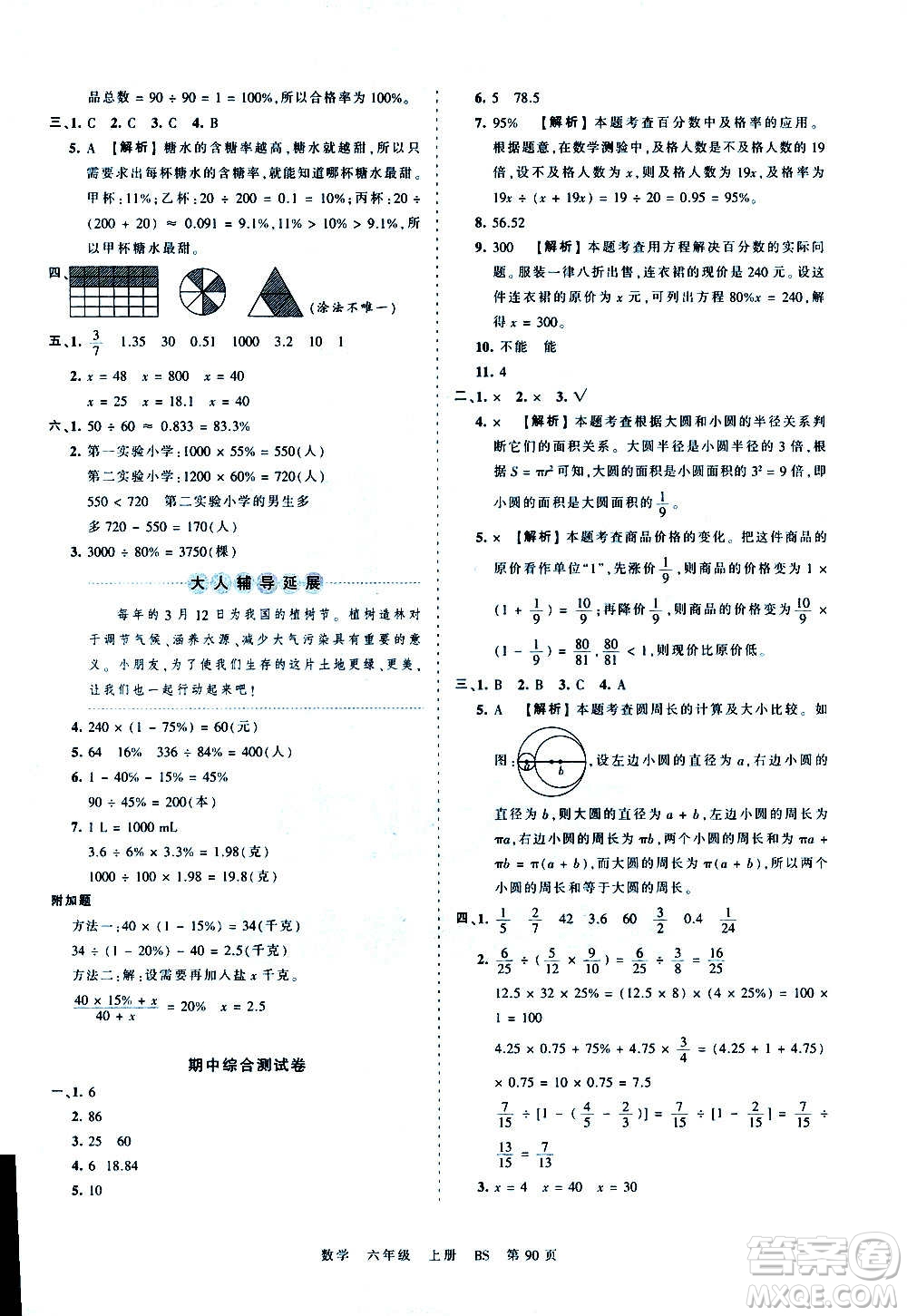 江西人民出版社2020秋王朝霞考點(diǎn)梳理時(shí)習(xí)卷數(shù)學(xué)六年級(jí)上冊(cè)BS北師版答案