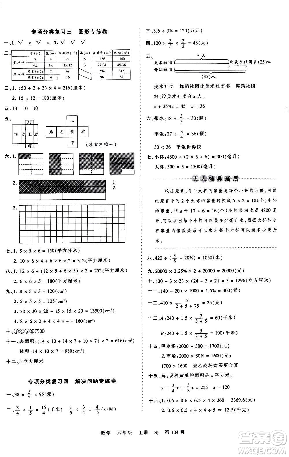 江西人民出版社2020秋王朝霞考點(diǎn)梳理時(shí)習(xí)卷數(shù)學(xué)六年級上冊SJ蘇教版答案