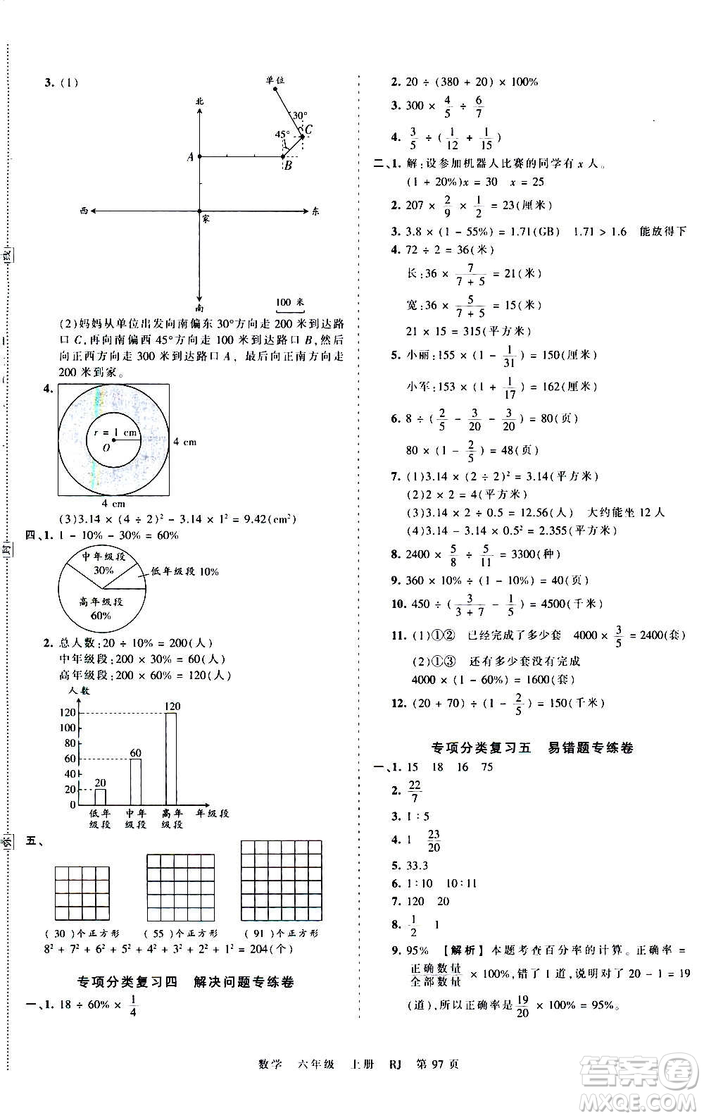 江西人民出版社2020秋王朝霞考點梳理時習卷數(shù)學六年級上冊RJ人教版答案