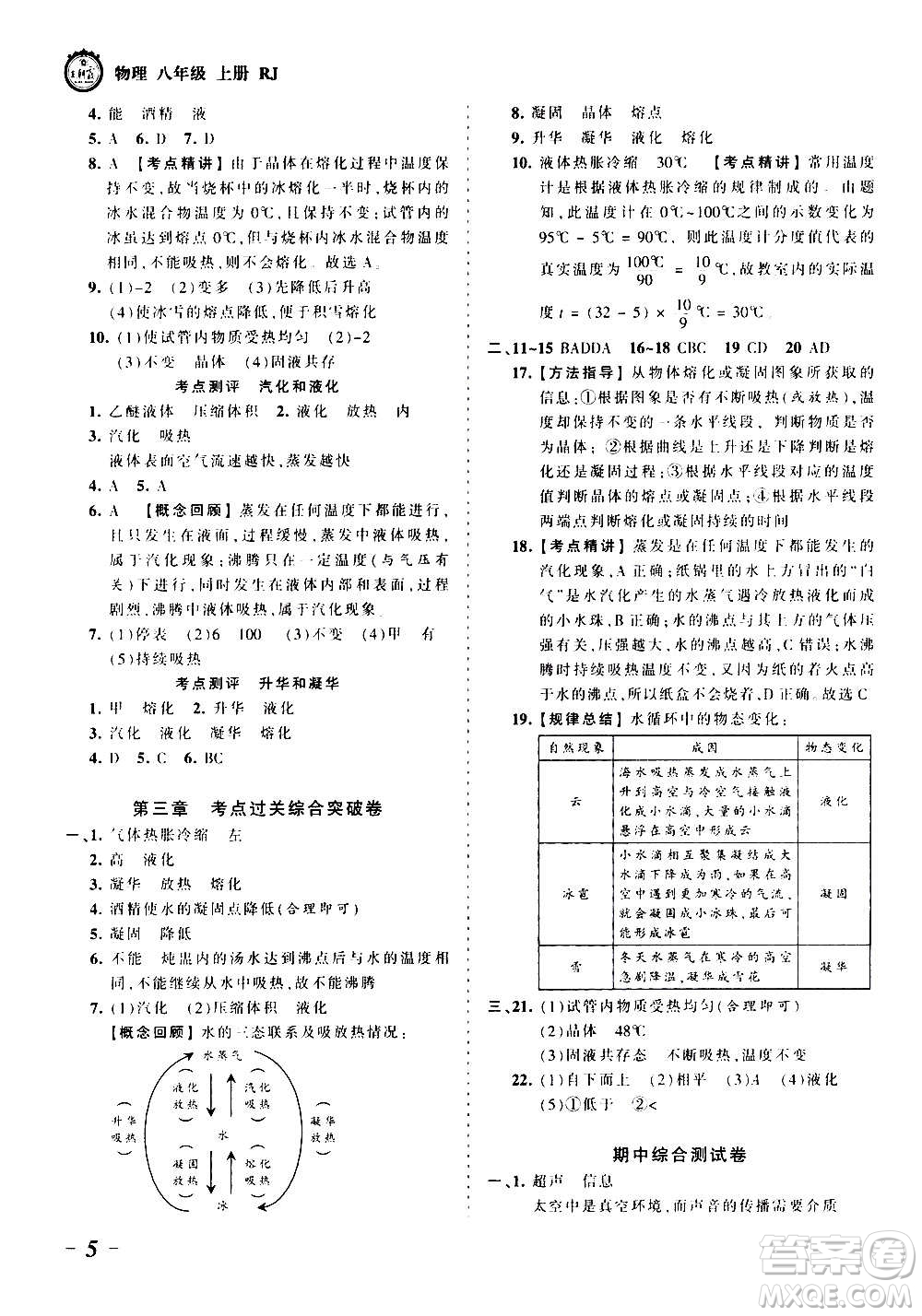 江西人民出版社2020秋王朝霞考點(diǎn)梳理時(shí)習(xí)卷物理八年級(jí)上冊(cè)RJ人教版答案