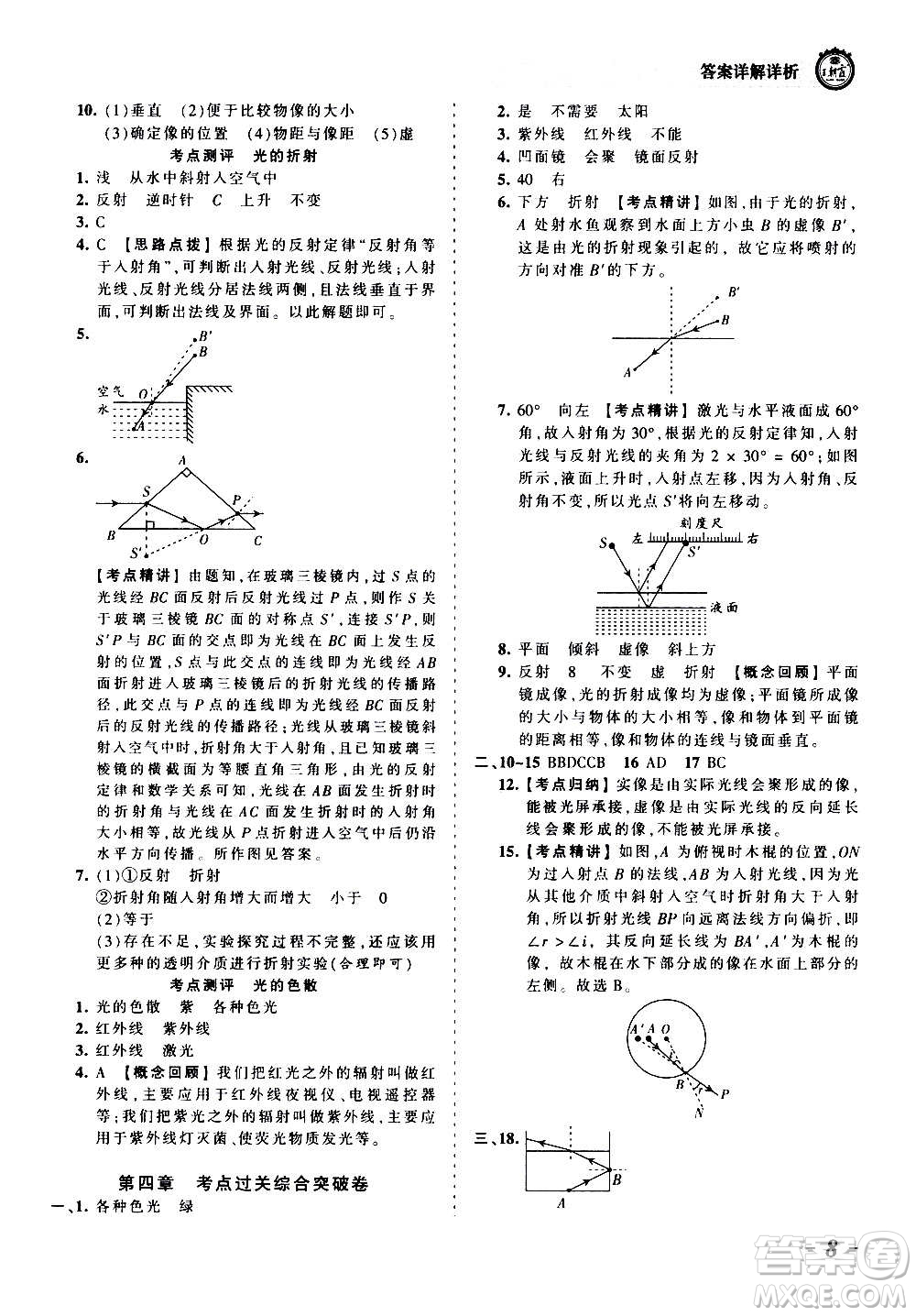 江西人民出版社2020秋王朝霞考點(diǎn)梳理時(shí)習(xí)卷物理八年級(jí)上冊(cè)RJ人教版答案