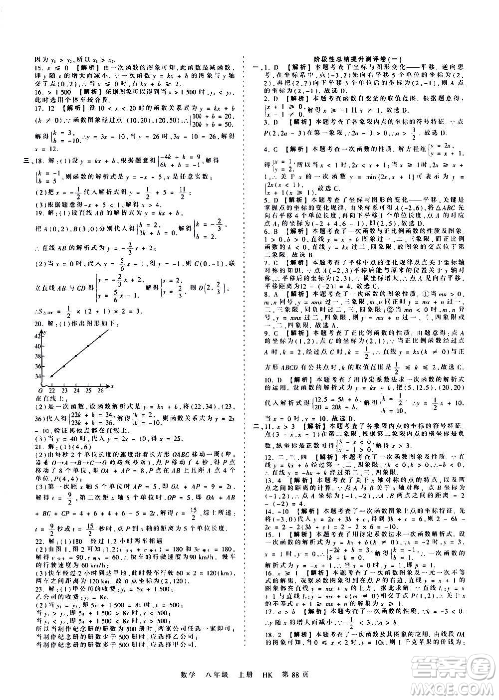 江西人民出版社2020秋王朝霞考點梳理時習(xí)卷數(shù)學(xué)八年級上冊HK滬科版答案