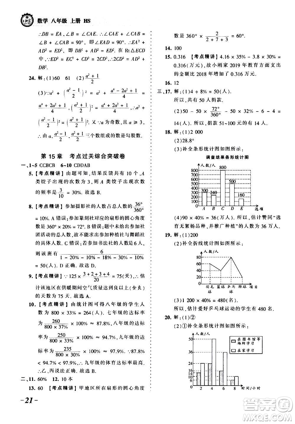 江西人民出版社2020秋王朝霞考點梳理時習(xí)卷數(shù)學(xué)八年級上冊HS華師版答案