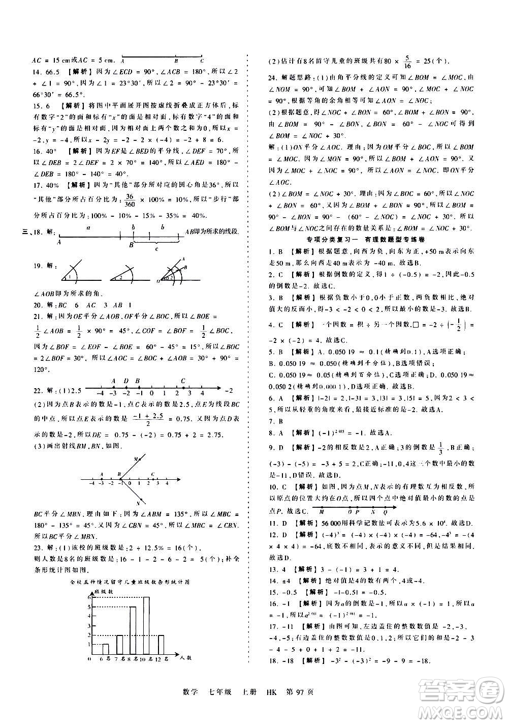 江西人民出版社2020秋王朝霞考點梳理時習(xí)卷數(shù)學(xué)七年級上冊HK滬科版答案