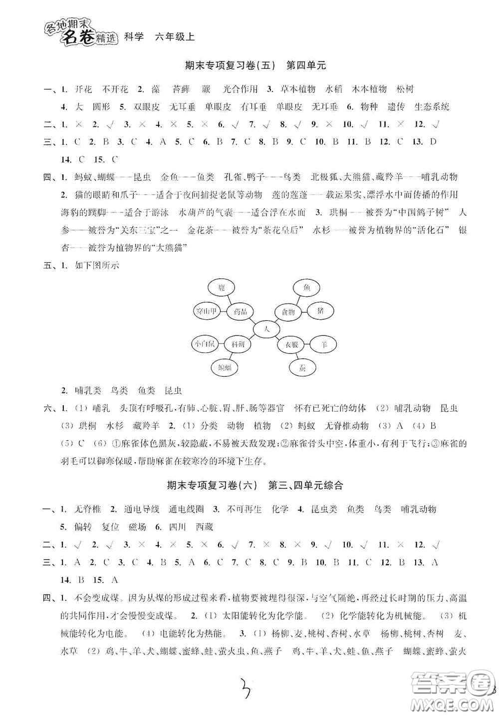 南方出版社2020學(xué)林驛站各地期末名卷精選六年級(jí)科學(xué)上冊答案