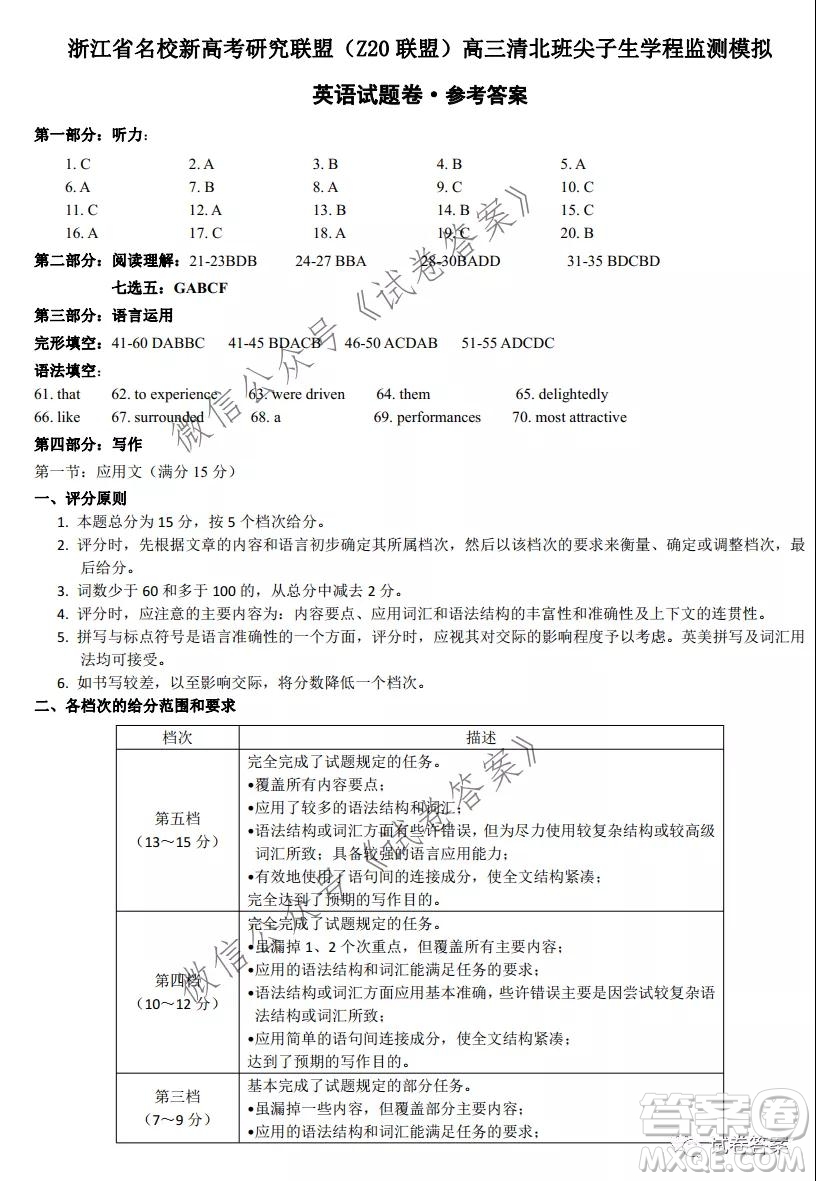 浙江省名校新高考研究聯(lián)盟Z20聯(lián)盟高三清北班尖子生學(xué)程監(jiān)測(cè)模擬英語(yǔ)試題及答案