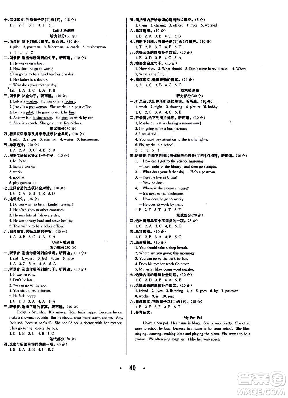 ?合肥工業(yè)大學(xué)出版社2020七天學(xué)練考六年級(jí)上冊(cè)英語(yǔ)RJ人教版答案