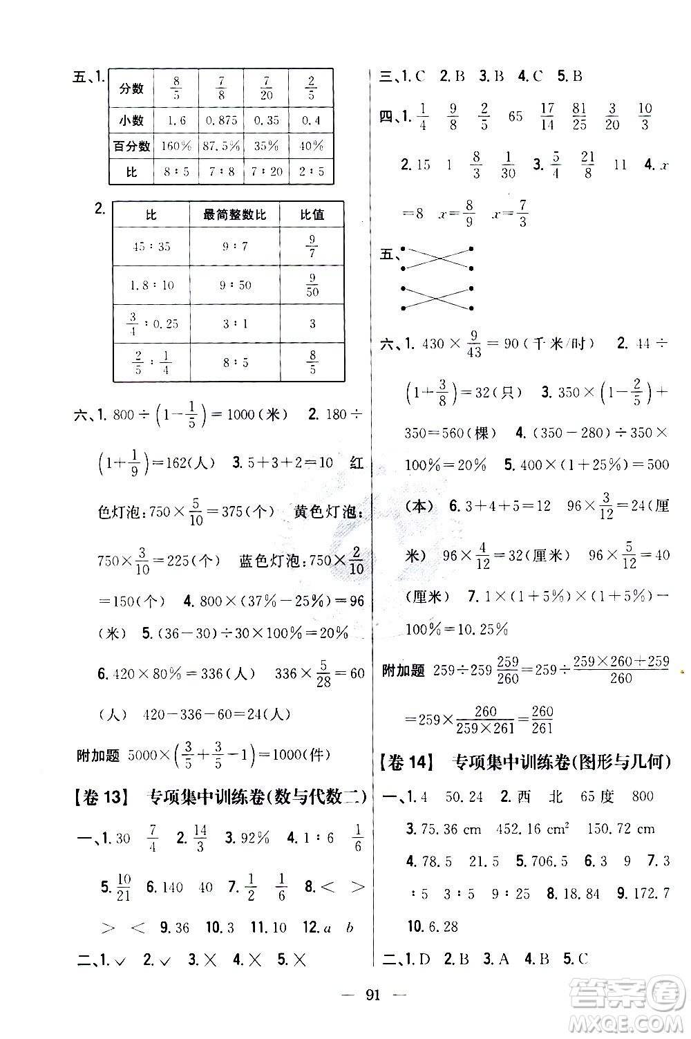 吉林人民出版社2020小學(xué)教材完全考卷六年級(jí)數(shù)學(xué)上冊(cè)新課標(biāo)人教版答案