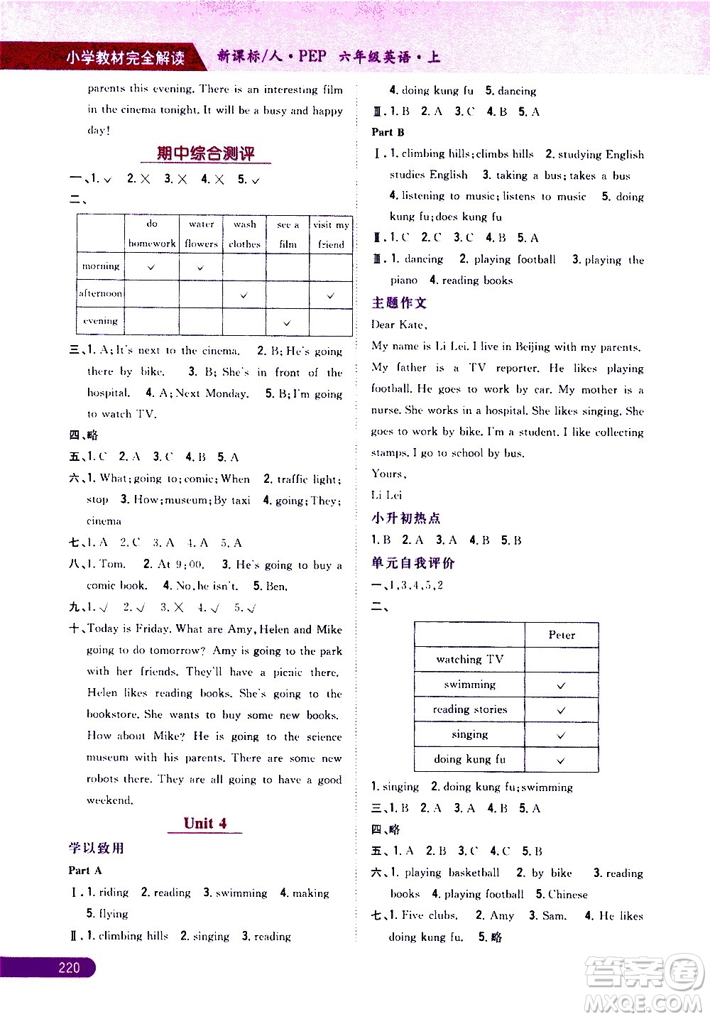 吉林人民出版社2020小學(xué)教材完全解讀六年級(jí)英語(yǔ)上冊(cè)新課標(biāo)人教版答案