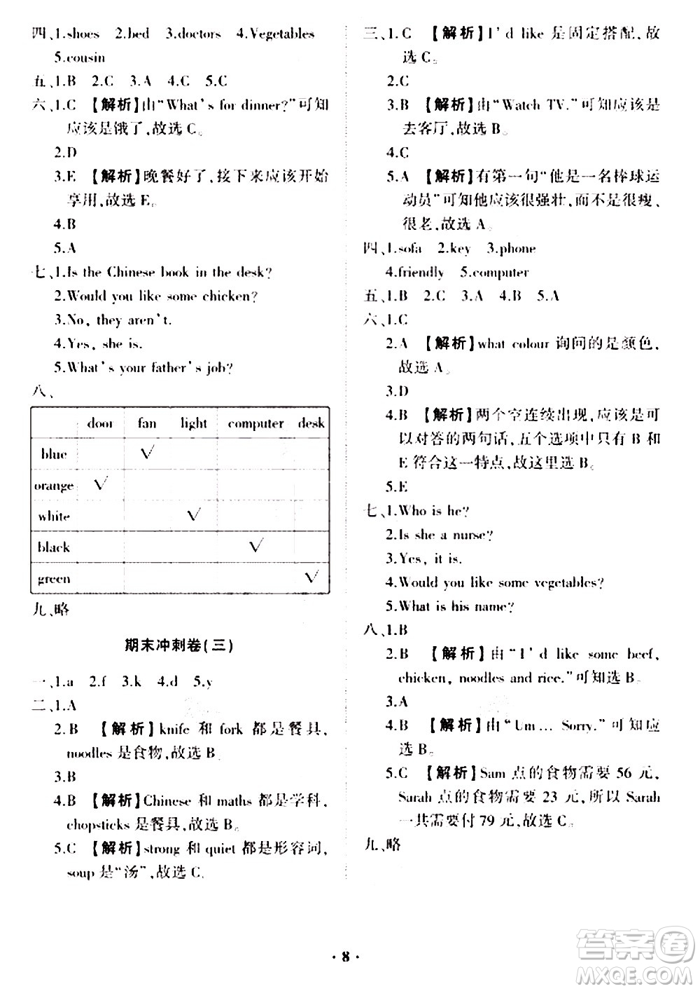 2020一課三練單元測試英語四年級上冊人教版答案