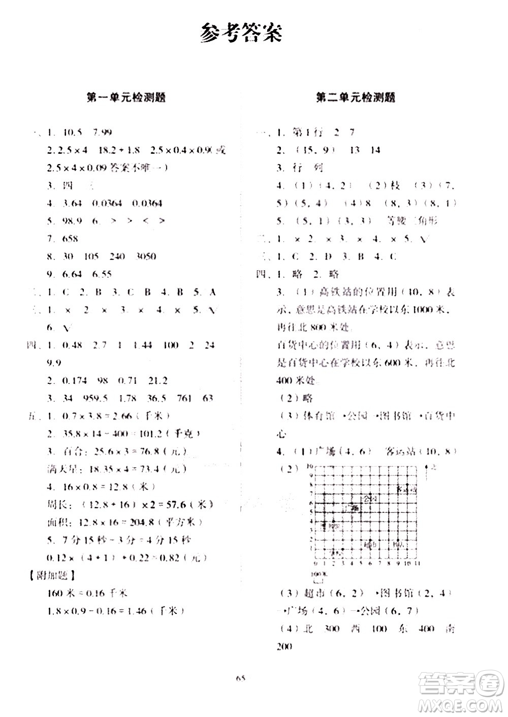 2020一課三練單元測試數(shù)學五年級上冊人教版答案