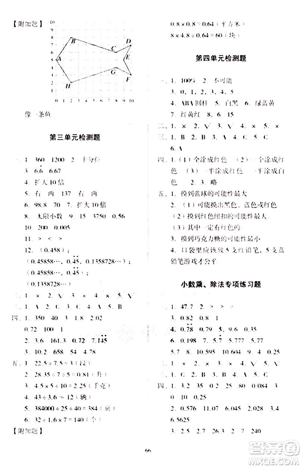 2020一課三練單元測試數(shù)學五年級上冊人教版答案