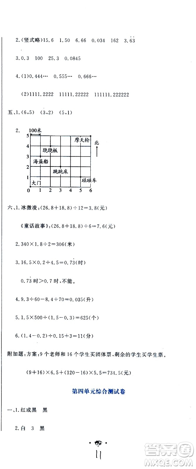 北京教育出版社2020提分教練優(yōu)學(xué)導(dǎo)練測試卷五年級數(shù)學(xué)上冊人教版答案