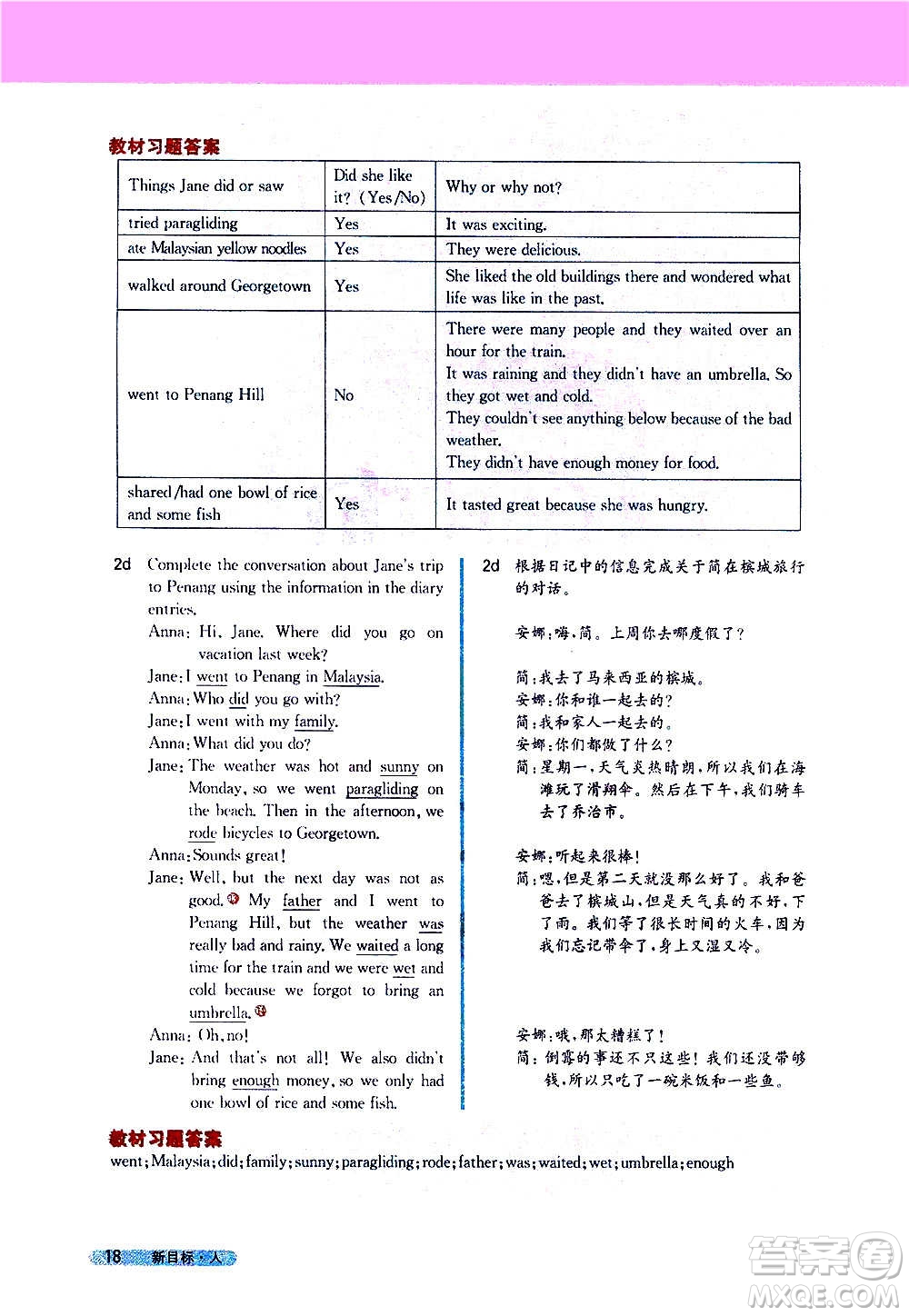 吉林人民出版社2020新教材完全解讀英語八年級上冊人教版答案