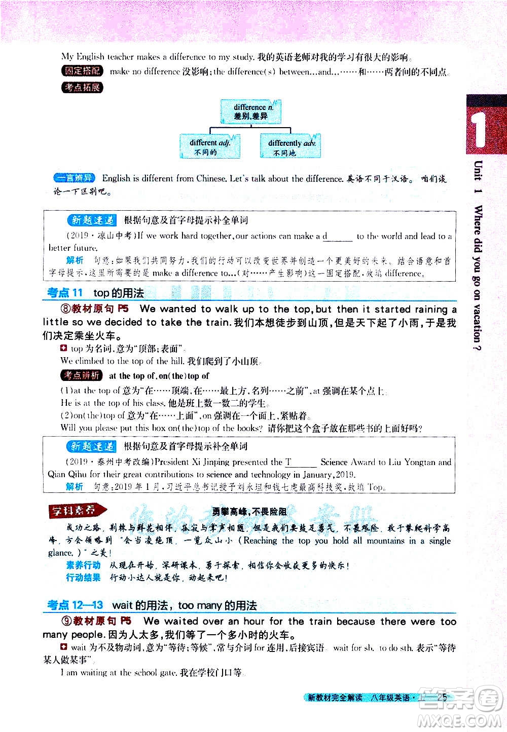 吉林人民出版社2020新教材完全解讀英語八年級上冊人教版答案