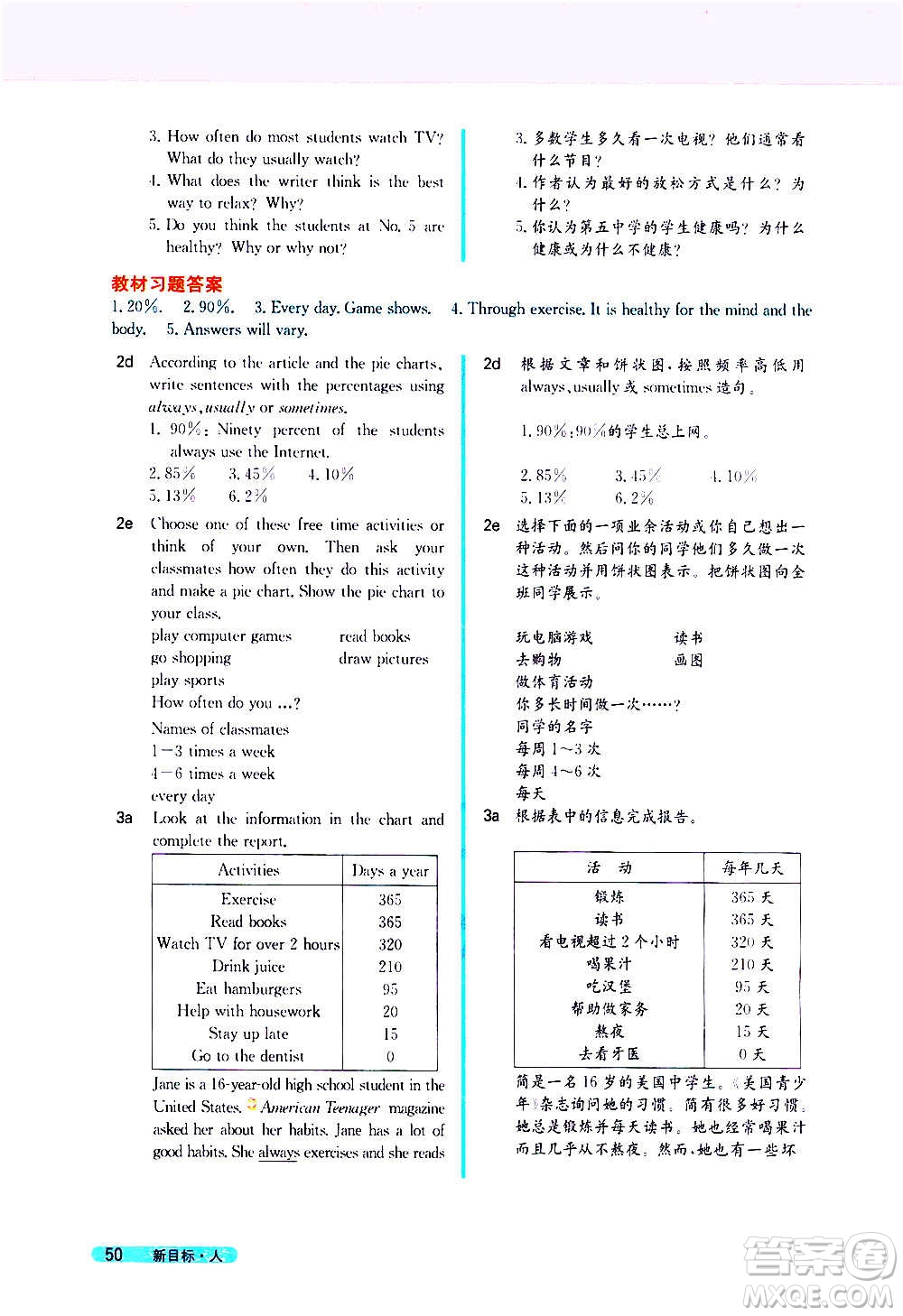 吉林人民出版社2020新教材完全解讀英語八年級上冊人教版答案