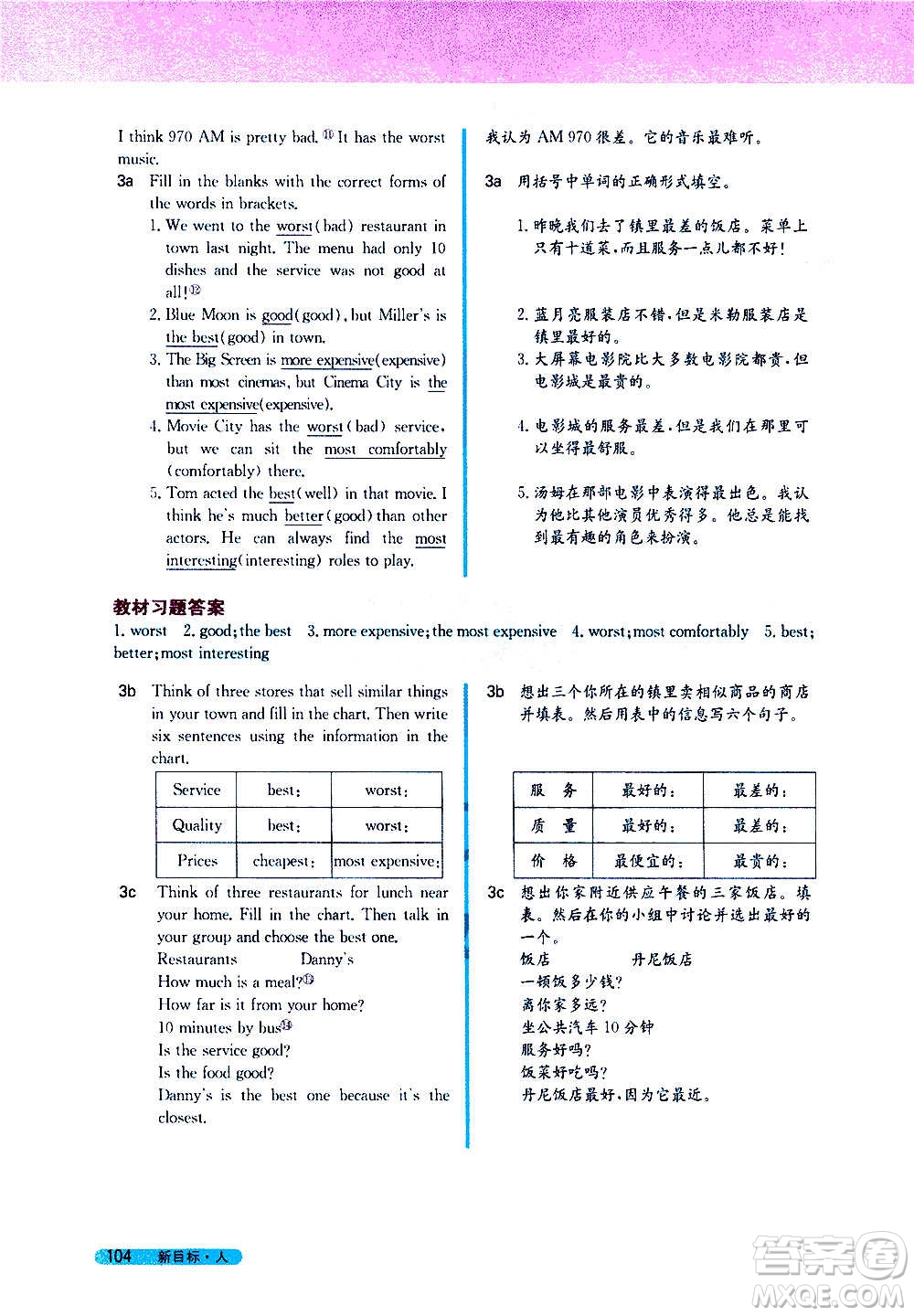 吉林人民出版社2020新教材完全解讀英語八年級上冊人教版答案