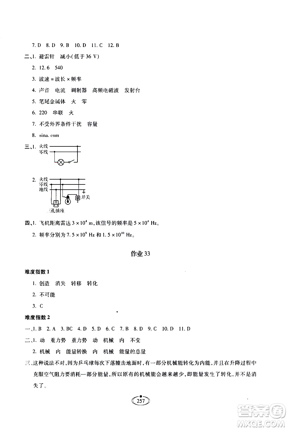 河北少年兒童出版社2020世超金典作業(yè)物理九年級全一冊人教版答案