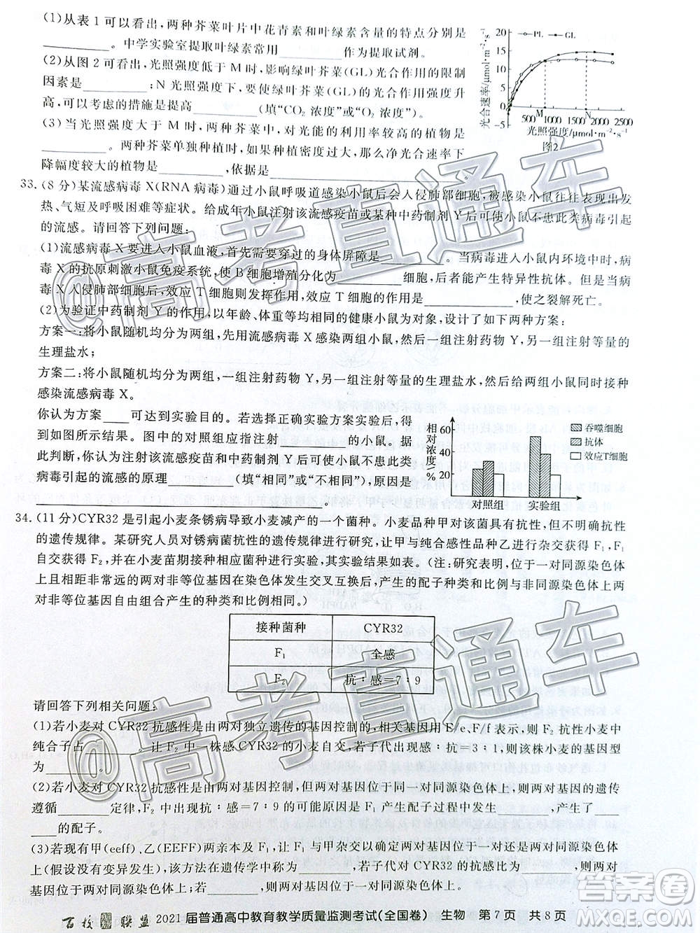 2021屆百校聯(lián)盟12月聯(lián)考全國卷生物試題及答案