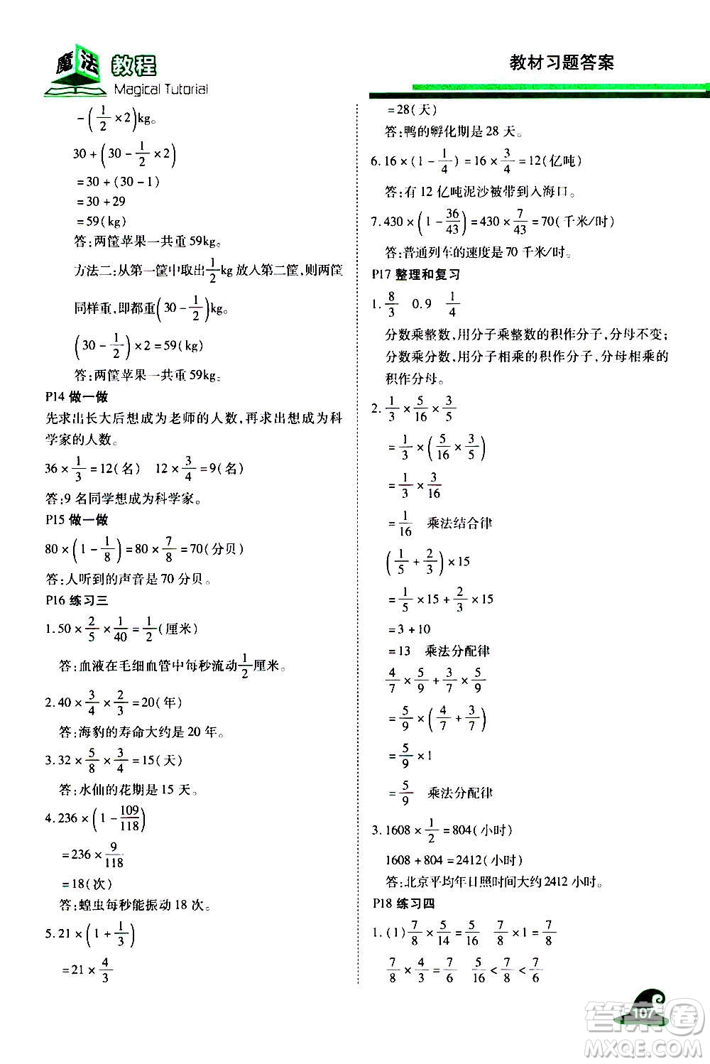 2020魔法教程數(shù)學六年級上冊RJ人教版精解版答案