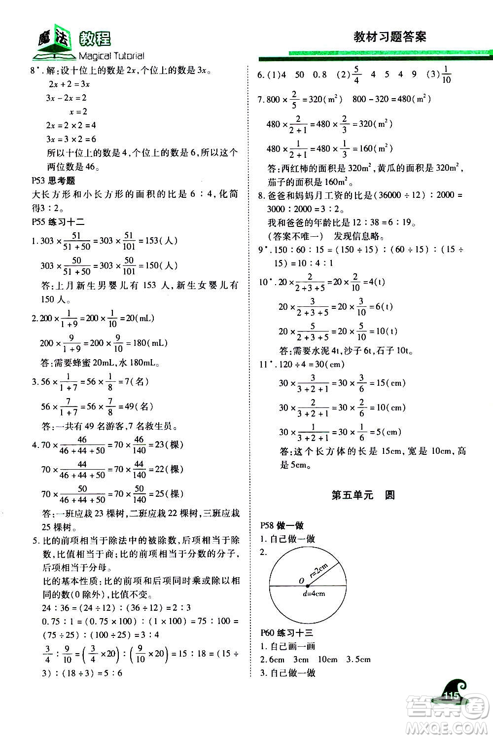 2020魔法教程數(shù)學六年級上冊RJ人教版精解版答案