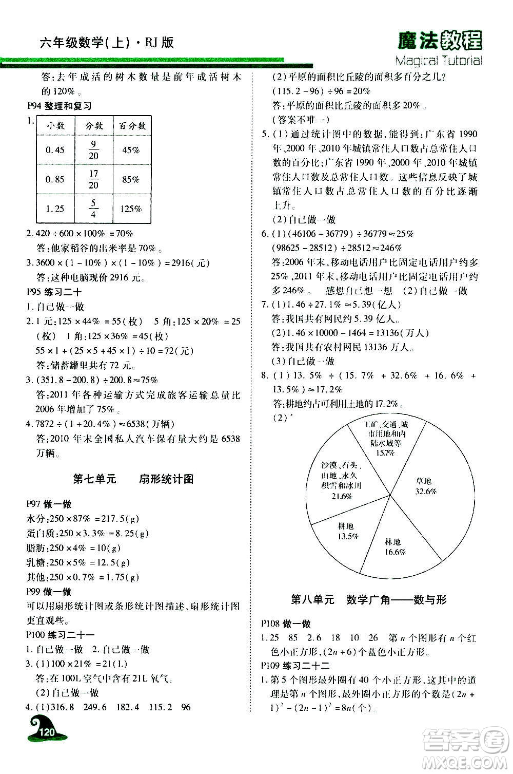 2020魔法教程數(shù)學六年級上冊RJ人教版精解版答案