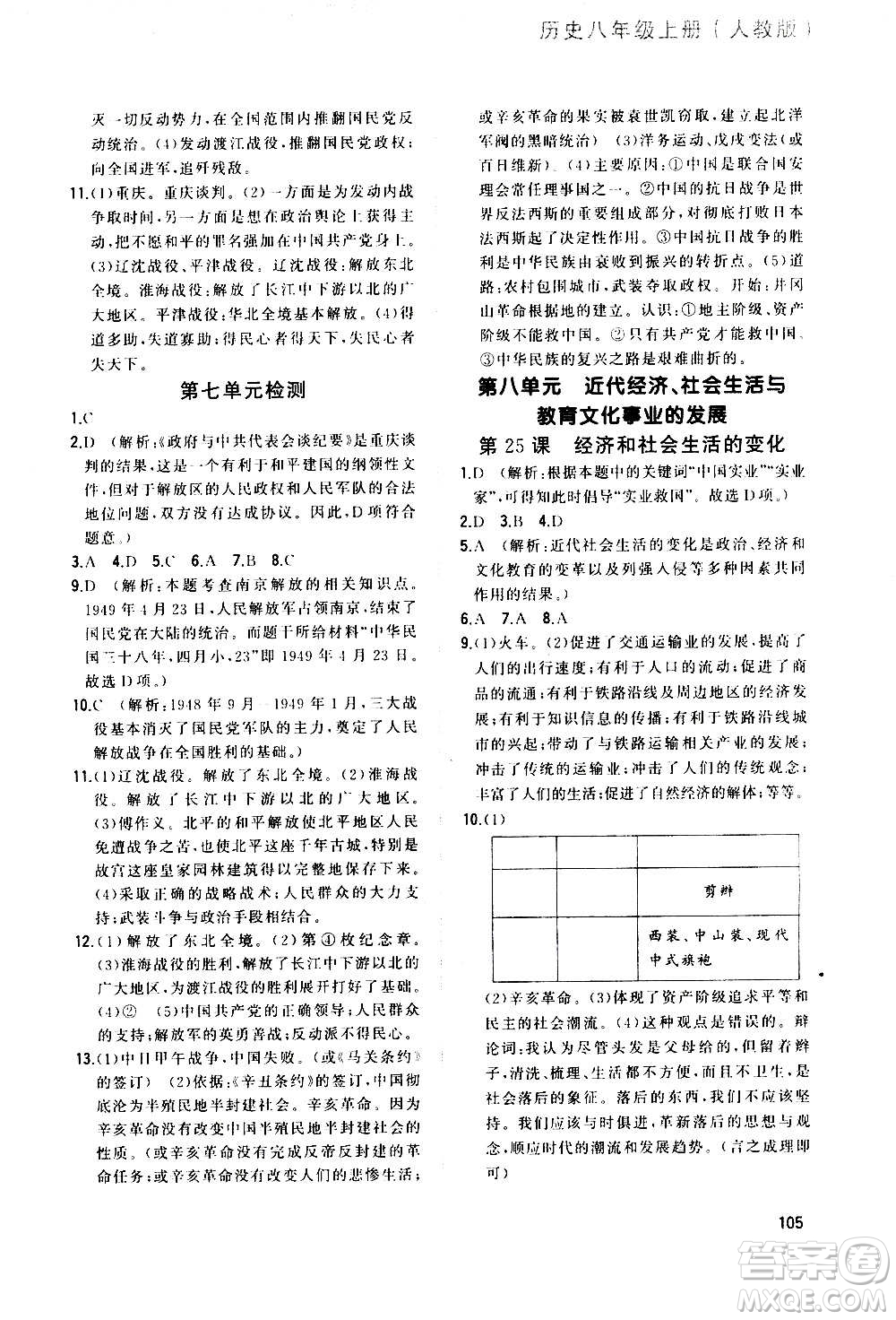 河北教育出版社2020步步升全優(yōu)作業(yè)本歷史八年級上冊人教版答案