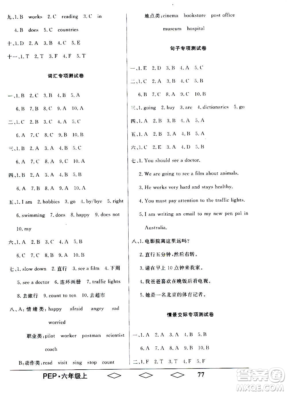 黑龍江美術(shù)出版社2020全優(yōu)生單元與期末英語(yǔ)六年級(jí)上冊(cè)R人教版答案