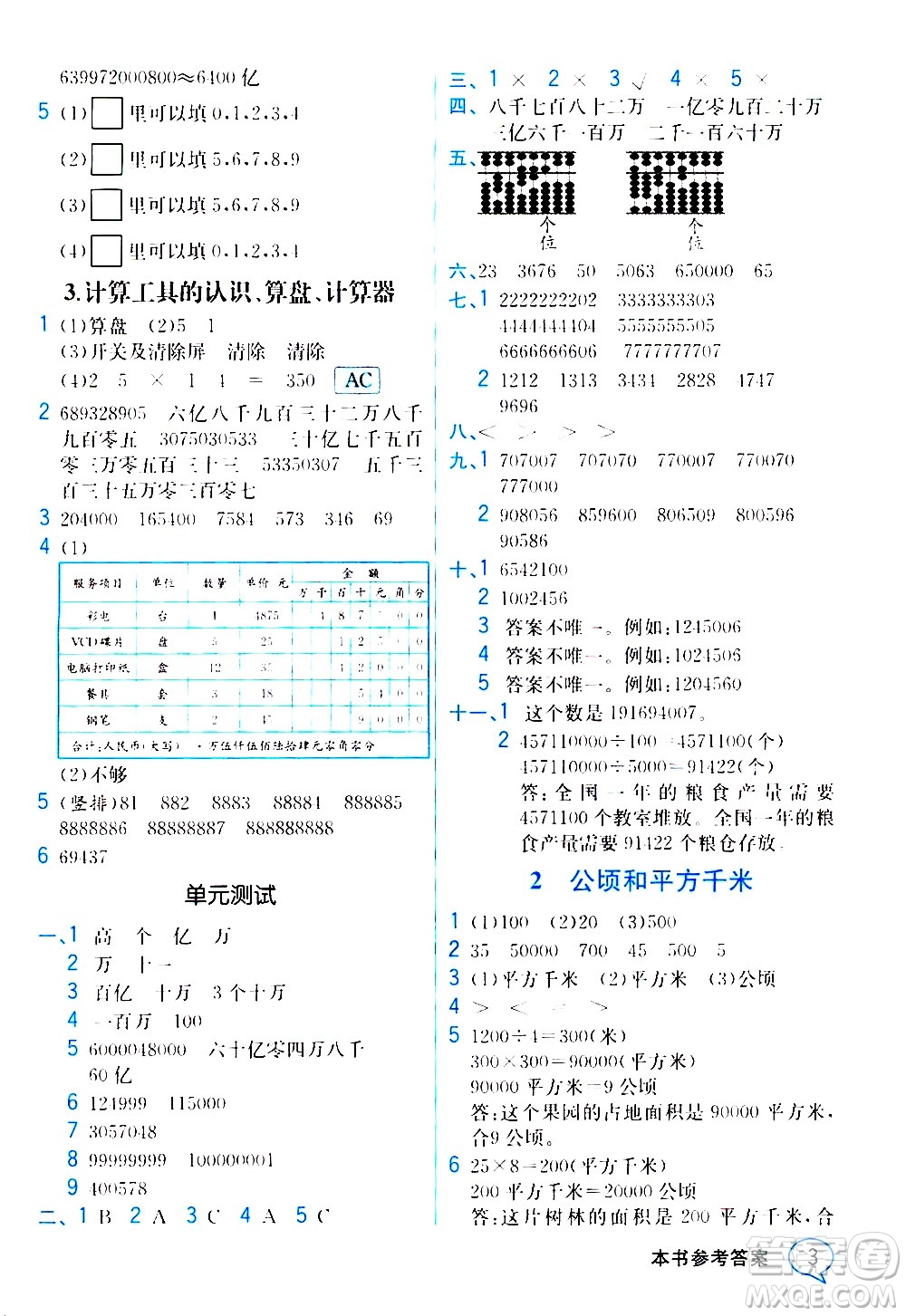 人民教育出版社2020教材解讀數(shù)學四年級上冊人教版答案