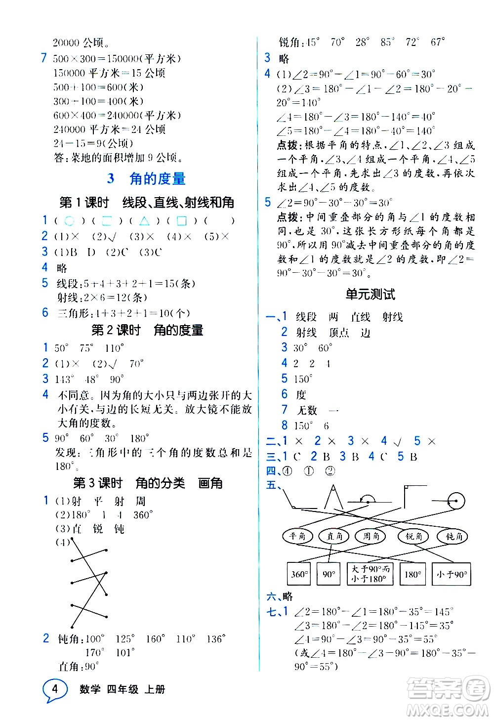 人民教育出版社2020教材解讀數(shù)學四年級上冊人教版答案