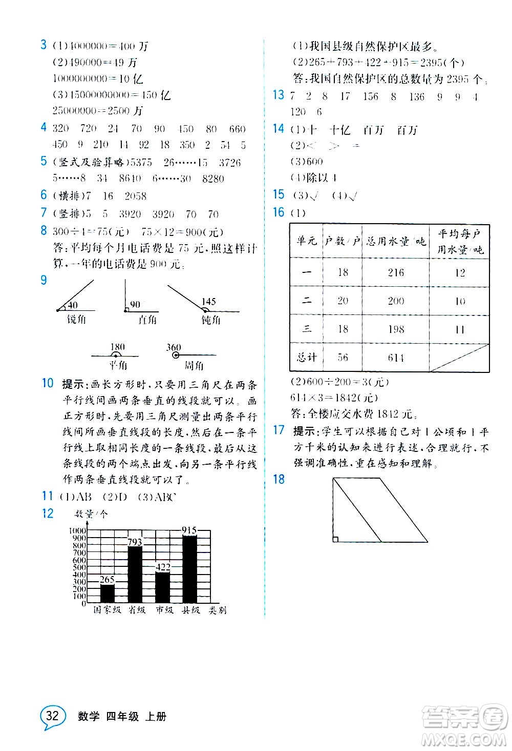 人民教育出版社2020教材解讀數(shù)學四年級上冊人教版答案