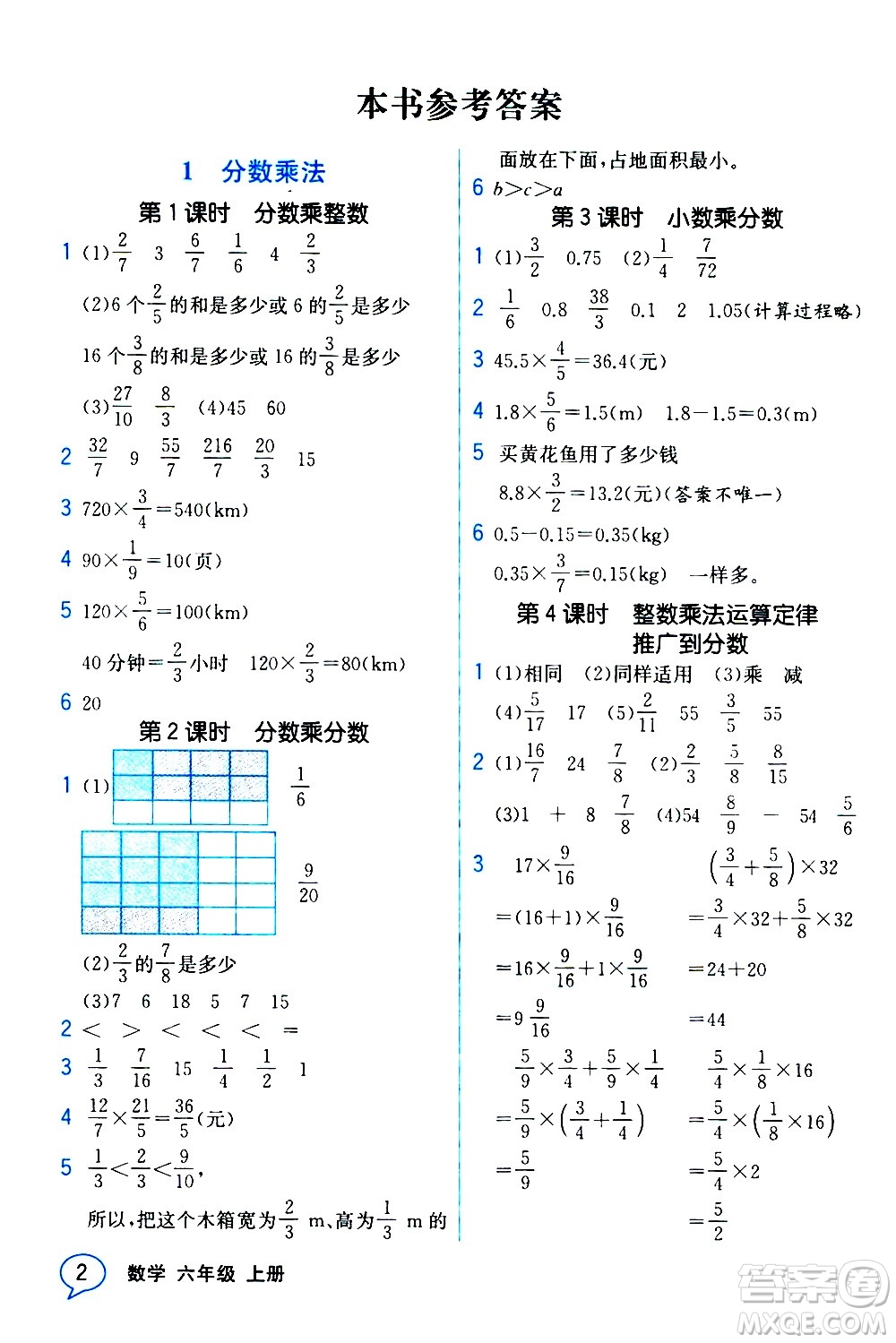 人民教育出版社2020教材解讀數(shù)學(xué)六年級(jí)上冊(cè)人教版答案