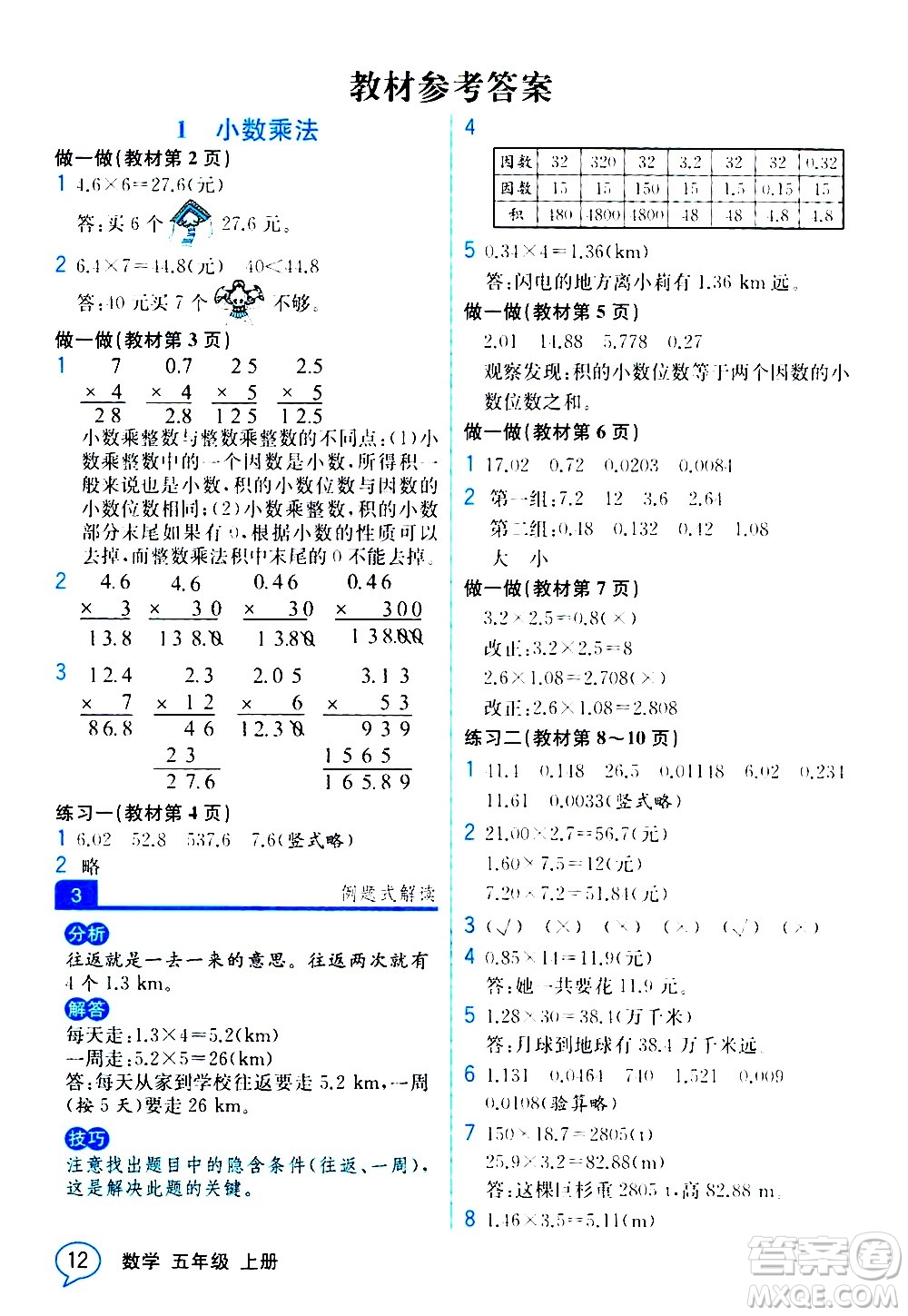 人民教育出版社2020教材解讀數(shù)學(xué)五年級(jí)上冊(cè)人教版答案