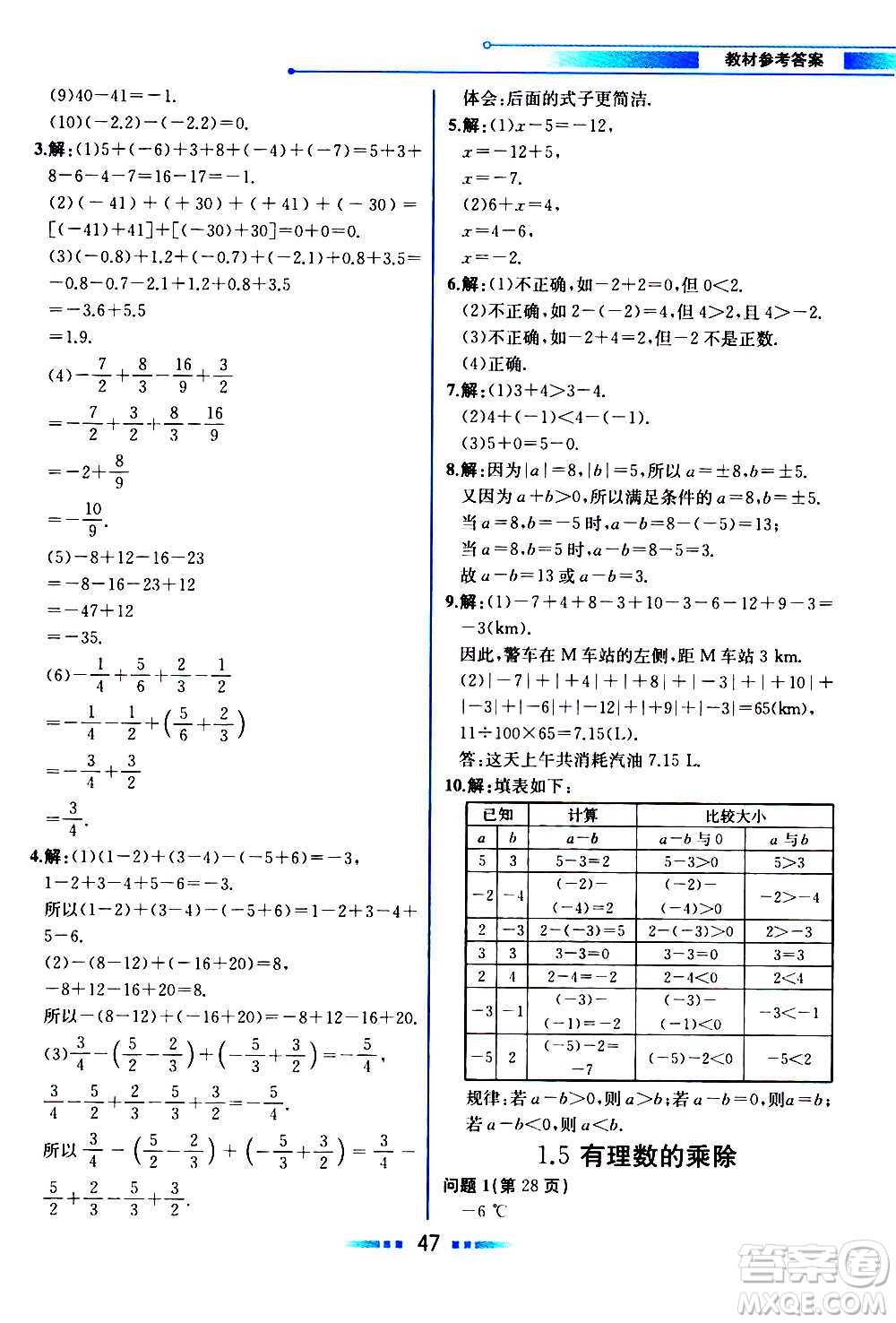 2020年教材解讀數(shù)學(xué)七年級(jí)上冊(cè)HK滬科版參考答案