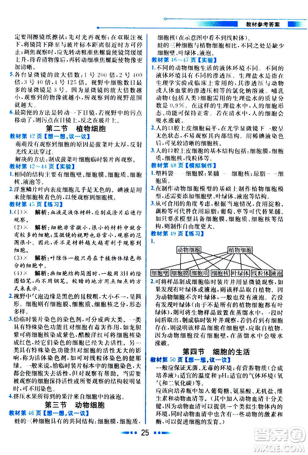 人民教育出版社2020教材解讀生物學(xué)七年級(jí)上冊(cè)人教版答案