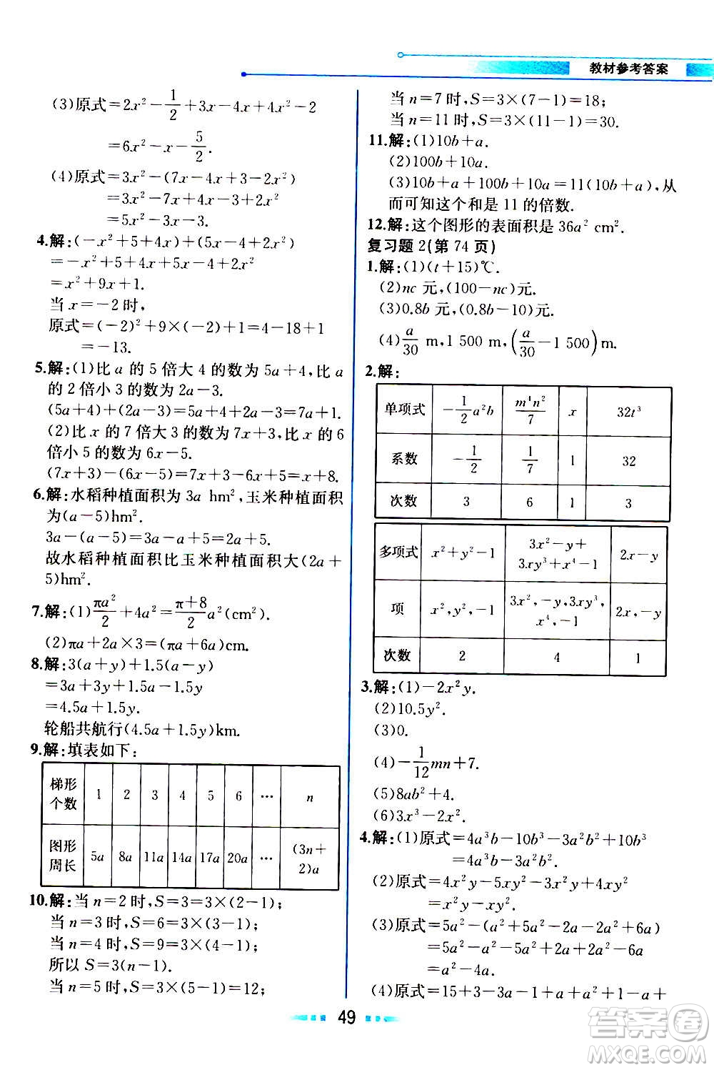 人民教育出版社2020教材解讀數學七年級上冊人教版答案