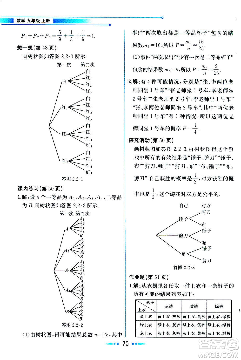 人民教育出版社2020教材解讀數(shù)學九年級上冊ZJ浙教版答案