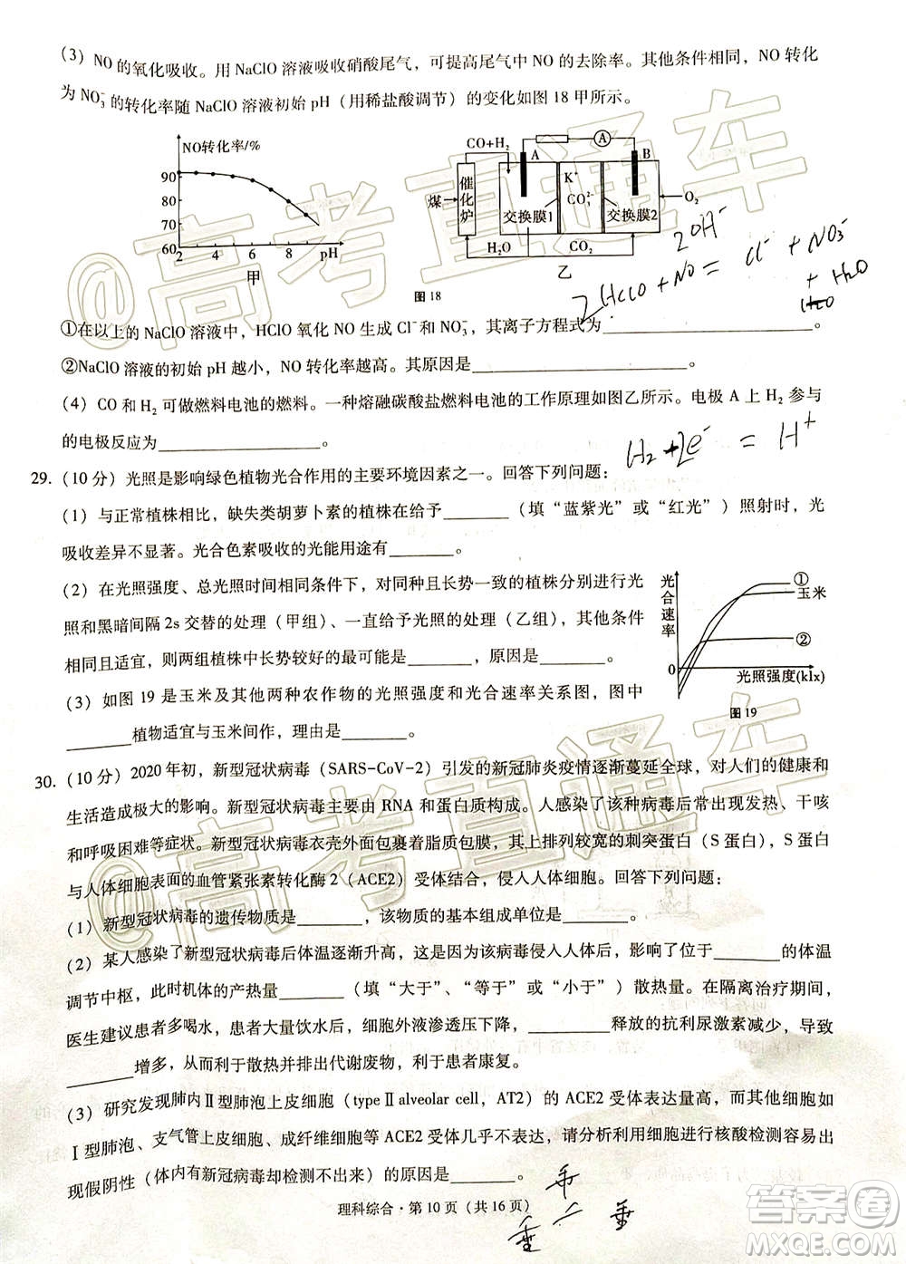 貴港市2021屆高中畢業(yè)班12月聯(lián)考監(jiān)測(cè)試題理科綜合試題及答案