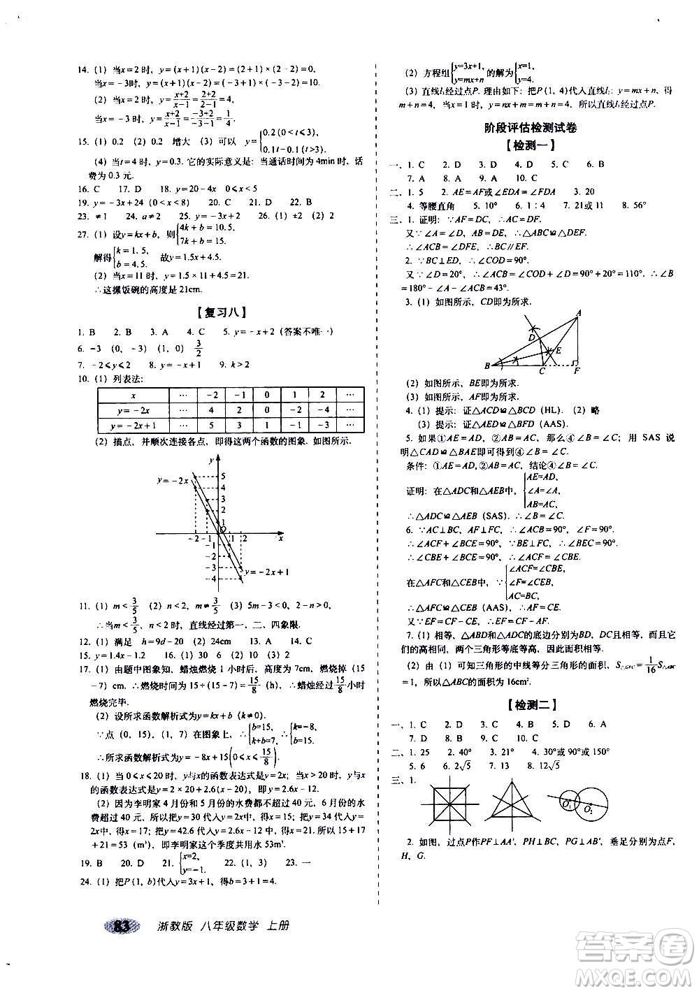 2020秋聚能闖關(guān)100分期末復(fù)習(xí)沖刺卷八年級(jí)上冊(cè)數(shù)學(xué)浙教版答案