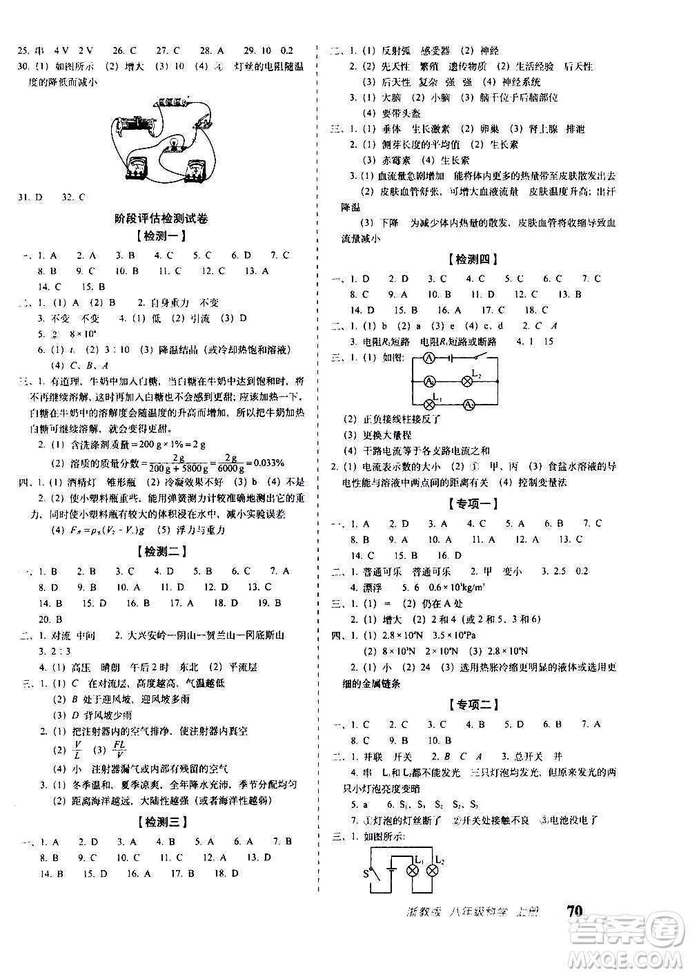 2020秋聚能闖關(guān)100分期末復(fù)習(xí)沖刺卷八年級(jí)上冊(cè)科學(xué)浙教版答案