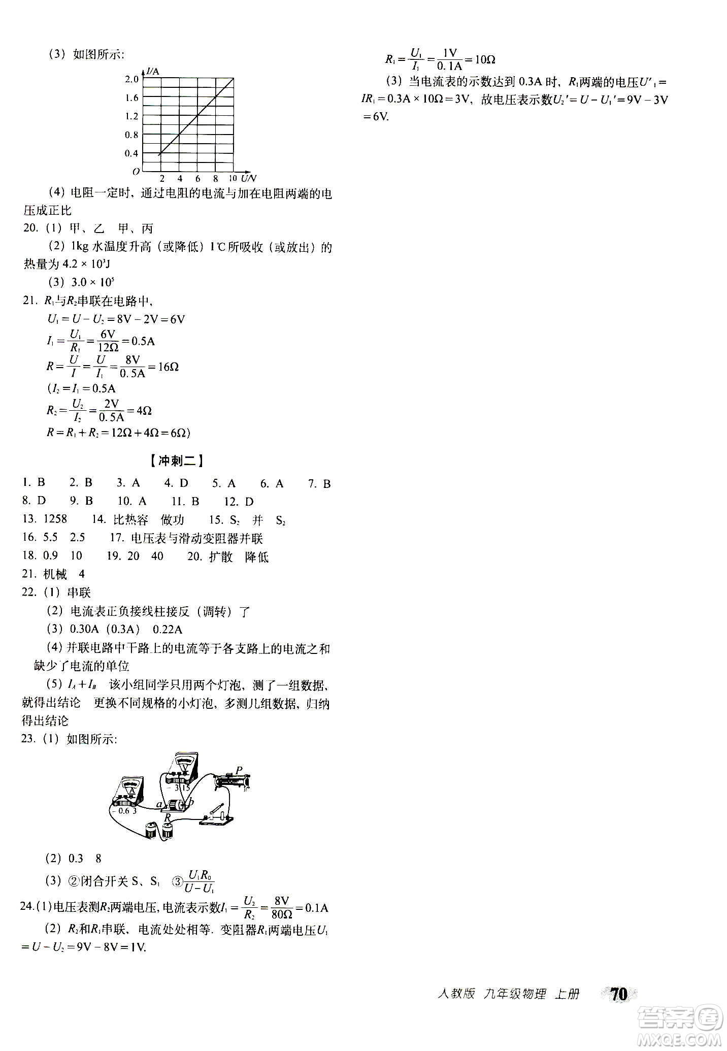 2020秋聚能闖關(guān)100分期末復習沖刺卷九年級上冊物理人教版答案