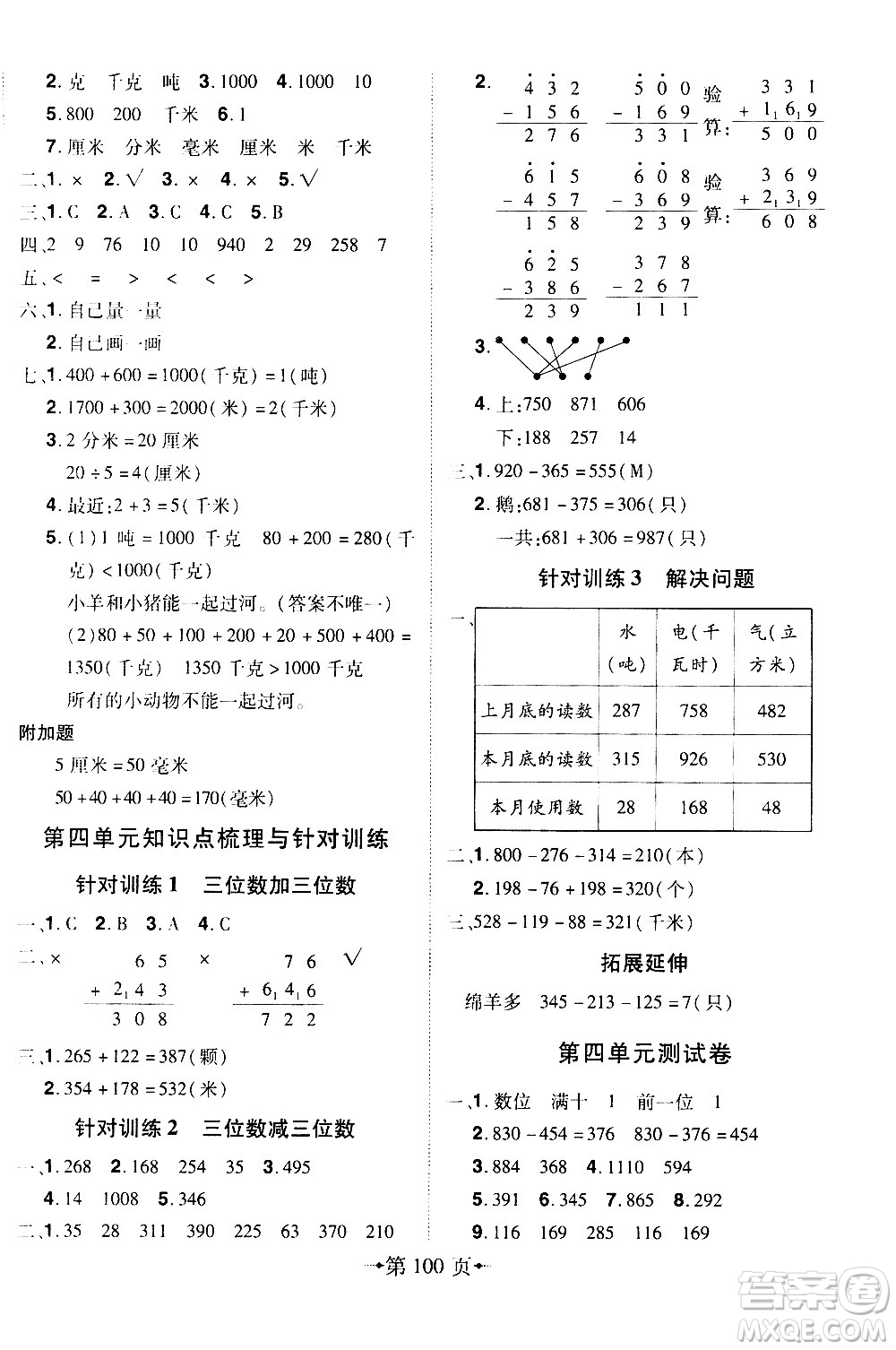 2020年無敵卷王三年級上冊數學RJ人教版答案