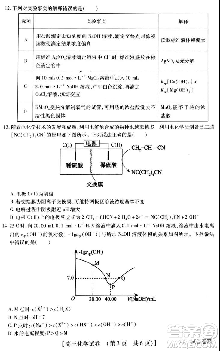 非凡吉?jiǎng)?chuàng)2020-2021學(xué)年高三年級12月大聯(lián)考化學(xué)答案