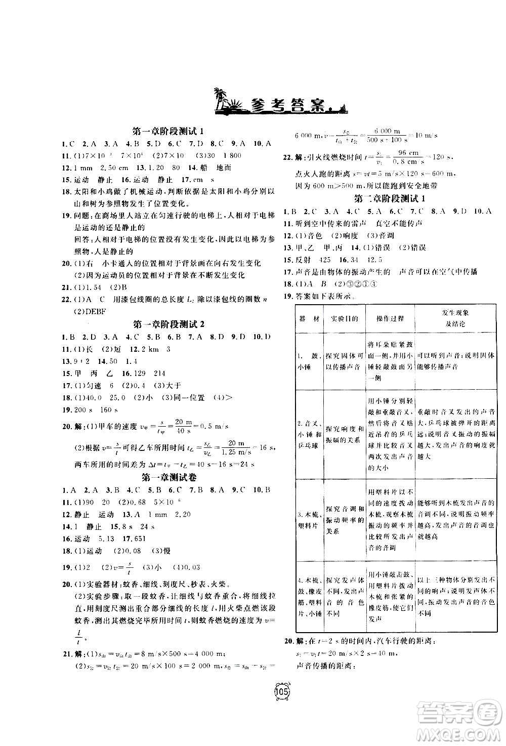 2020過關(guān)沖刺100分物理八年級(jí)上冊(cè)R人教版答案