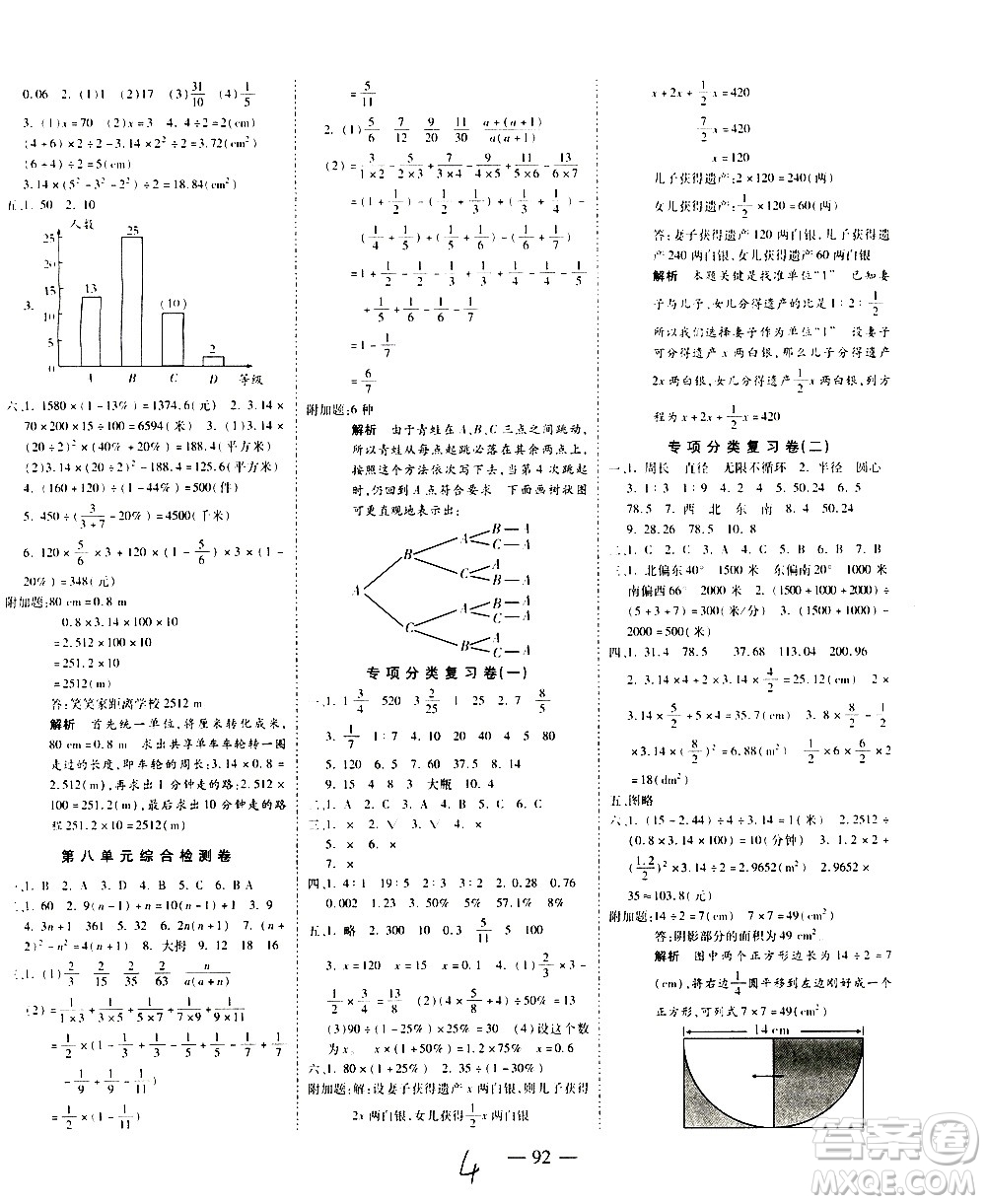 ?2020名師優(yōu)題小學系列卷數(shù)學六年級上冊RJ人教版答案